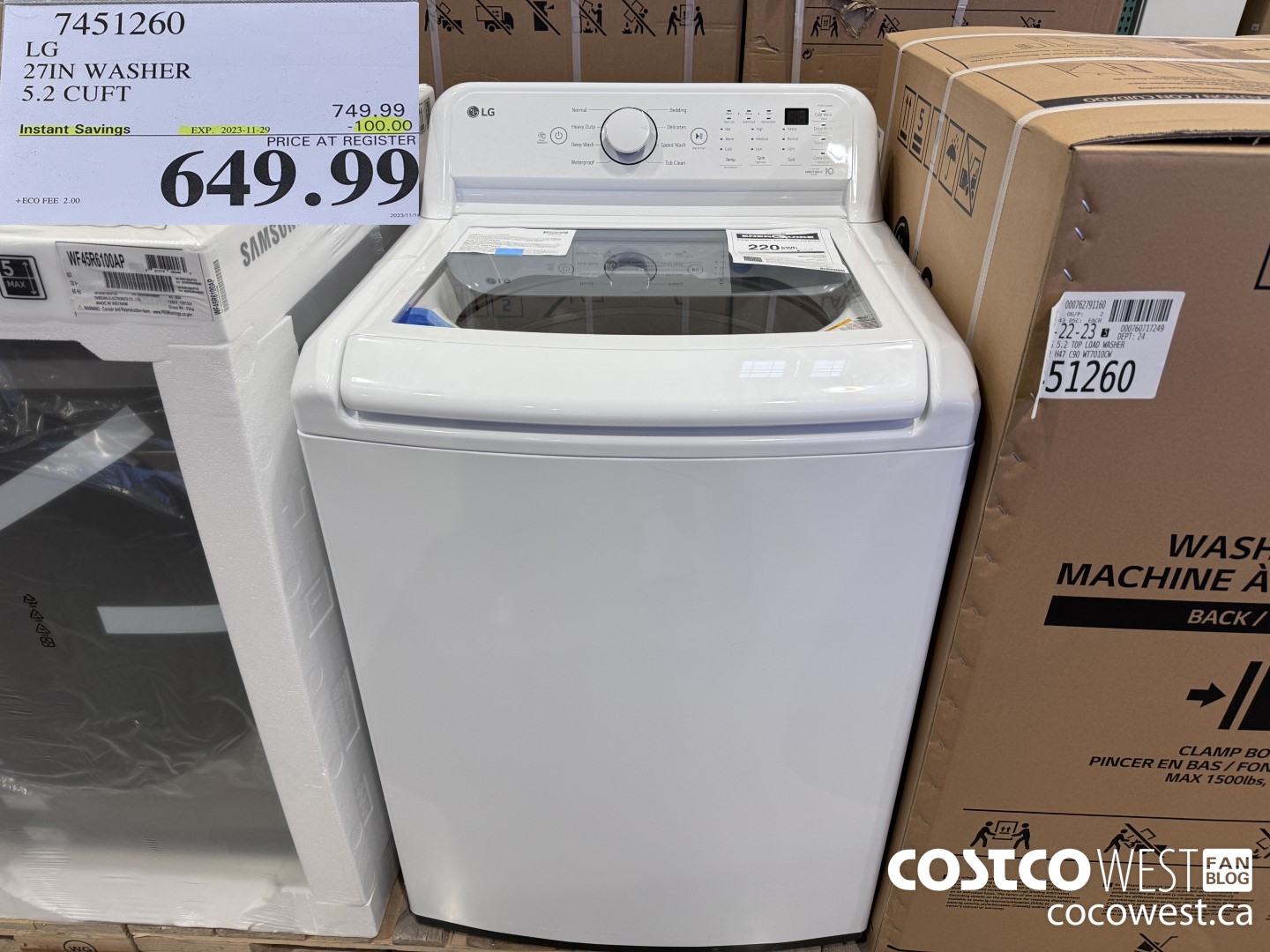 7451260 LG 27IN WASHER 5.2 CUFT ($100.00 INSTANT SAVINGS EXPIRES ON 2023-11-29) $649.99