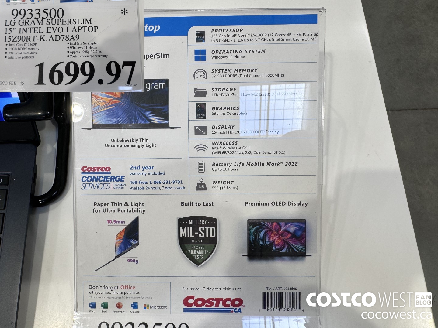 9933500 LG GRAM SUPERSLIM 15