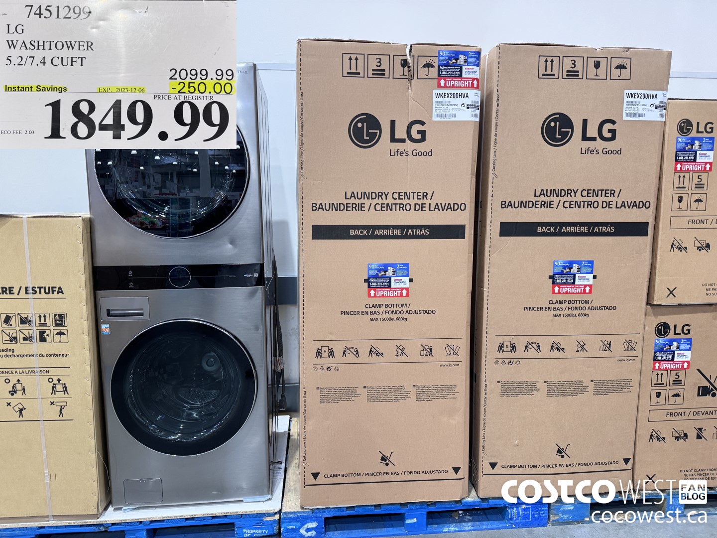 7451299 LG WASHTOWER 5.2/7.4 CUFT ($250.00 INSTANT SAVINGS EXPIRES ON 2023-12-06) $1849.99