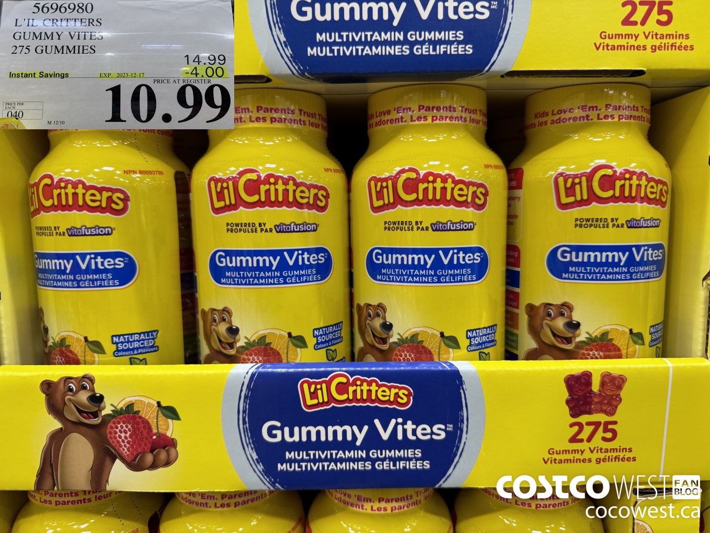 5696980 L'IL CRITTERS GUMMY VITES 275 GUMMIES ($4.00 INSTANT SAVINGS EXPIRES ON 2023-12-17) $10.99