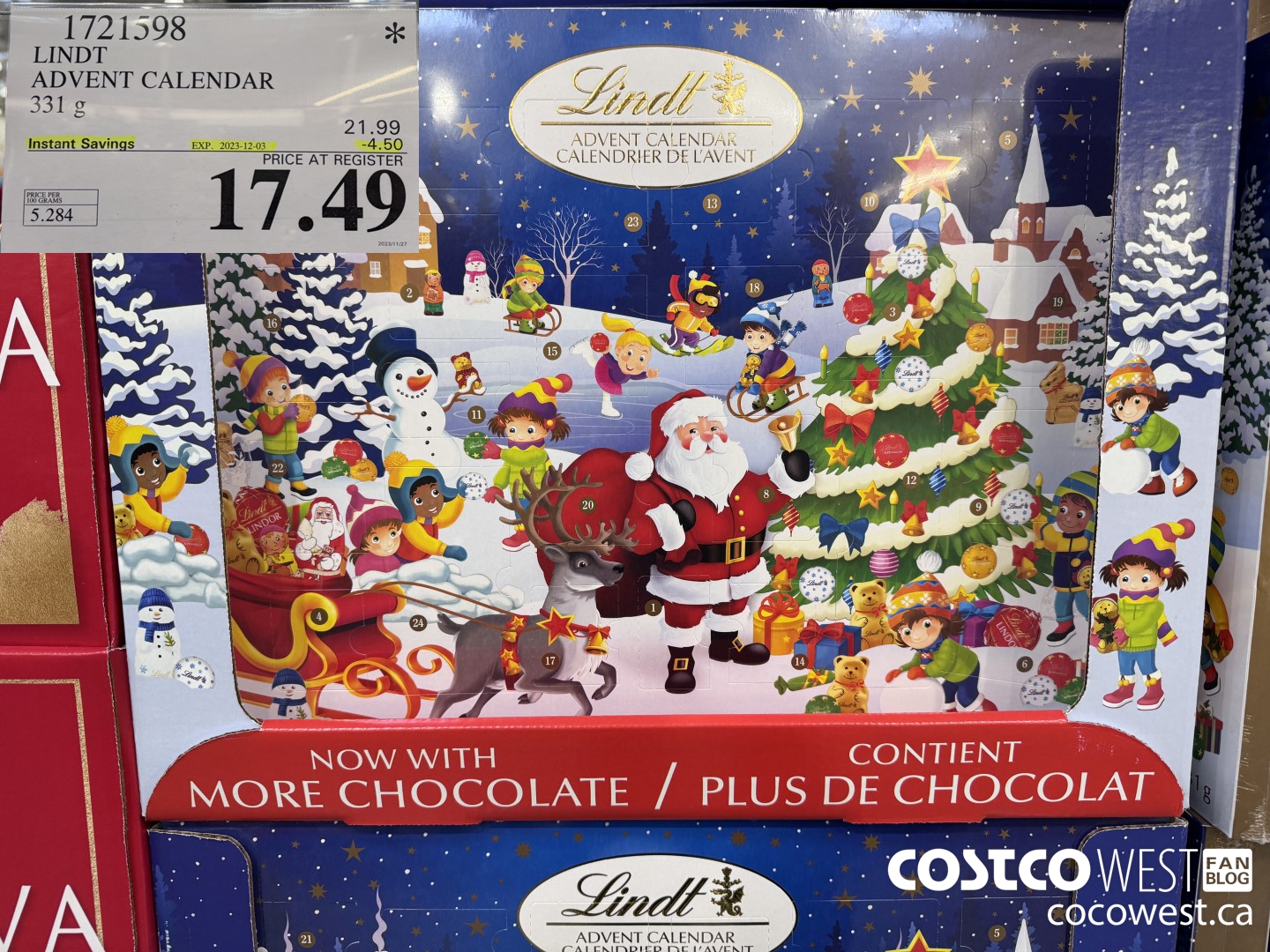 1721598 LINDT ADVENT CALENDAR 331G ($4.50 INSTANT SAVINGS EXPIRES ON 2023-12-03) $17.49