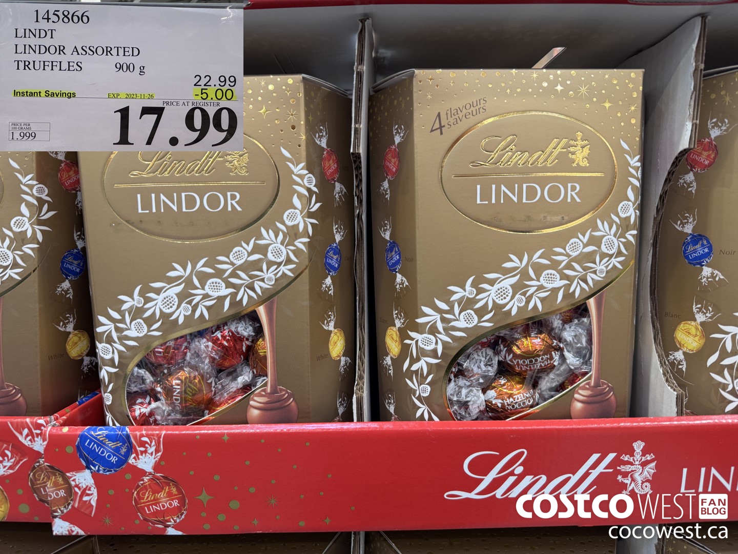 145866 LINDT LINDOR ASSORTED TRUFFLES 900g ($5.00 INSTANT SAVINGS EXPIRES ON 2023-11-26) $17.99