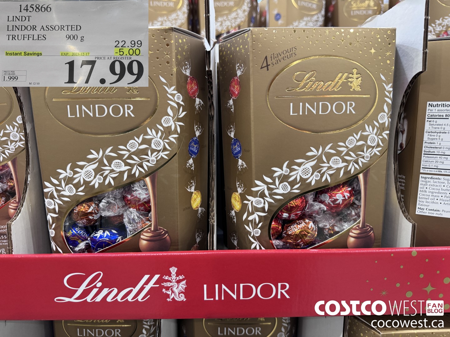 145866 LINDT LINDOR ASSORTED TRUFFLES 900g ($5.00 INSTANT SAVINGS EXPIRES ON 2023-12-17) $17.99
