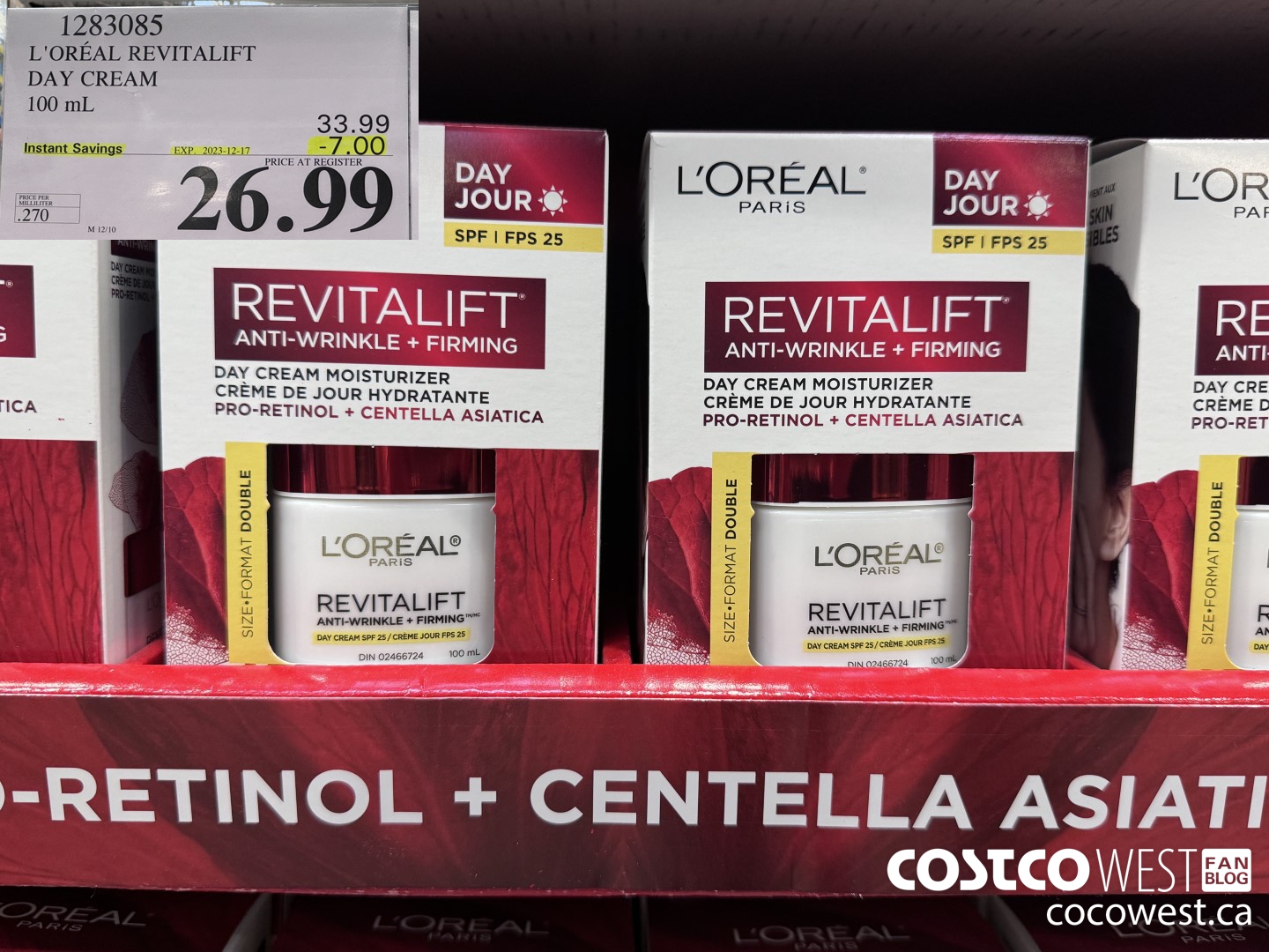 1283085 L'OREAL REVITALIFT DAY CREAM 100 mL ($7.00 INSTANT SAVINGS EXPIRES ON 2023-12-17) $26.99