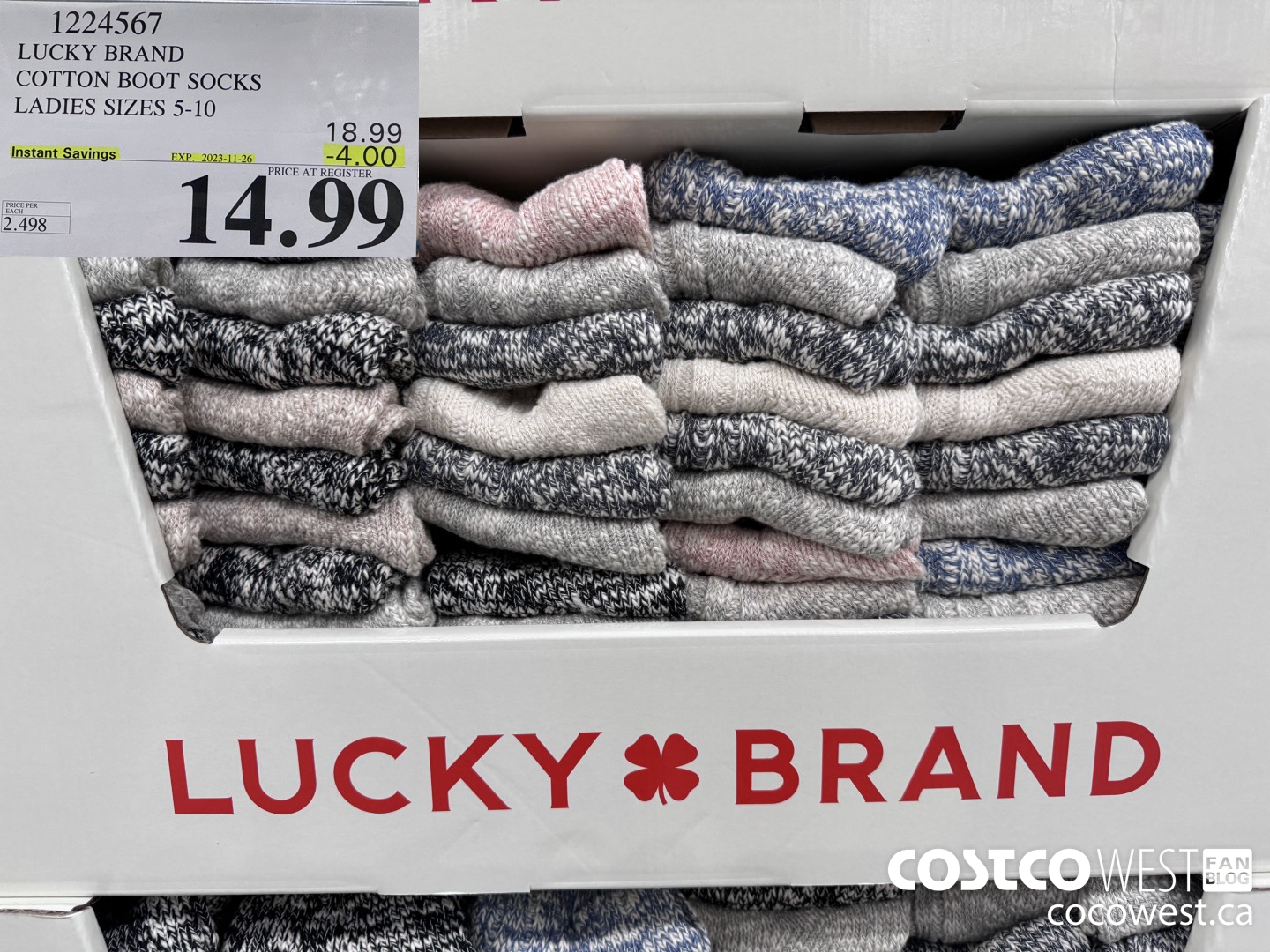 1224567 LUCKY BRAND COTTON BOOT SOCK LADIES SIZES 5-10 ($4.00 INSTANT SAVINGS EXPIRES ON 2023-11-26) $14.99