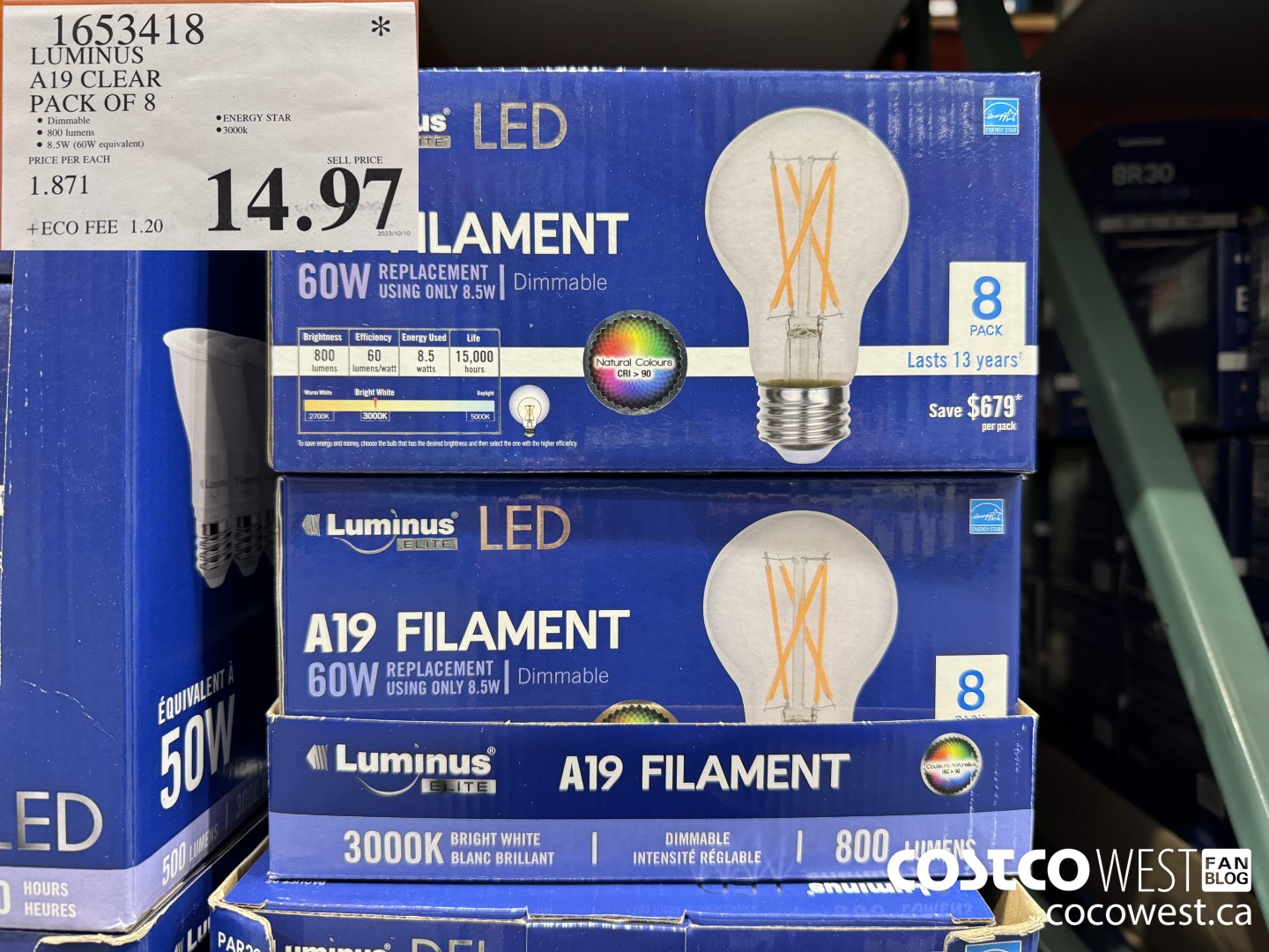 1653418 LUMINUS A19 CLEAR PACK OF 8 $14.97