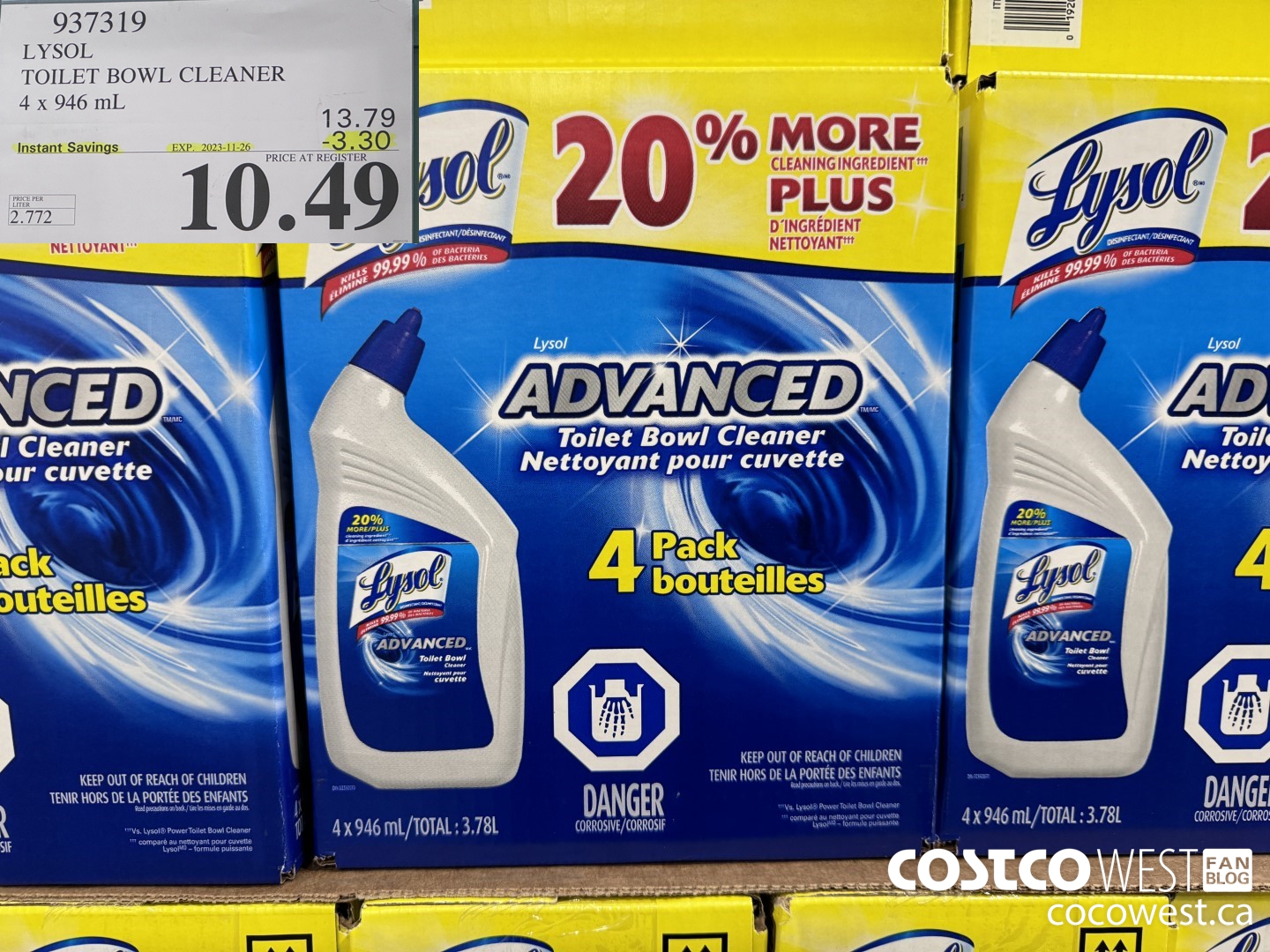 937319 LYSOL TOILET BOWL CLEANER 4 x 946 ML ($3.30 INSTANT SAVINGS EXPIRES ON 2023-11-26) $10.49