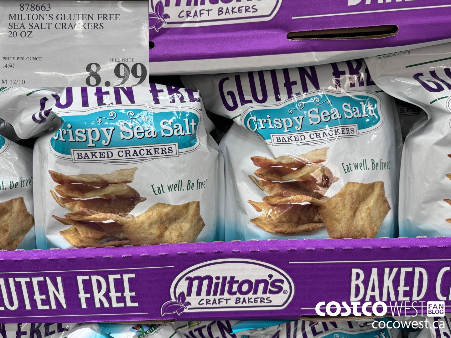 878663 MILTON'S GLUTEN FREE SEA SALT CRACKERS 20 OZ  $8.99