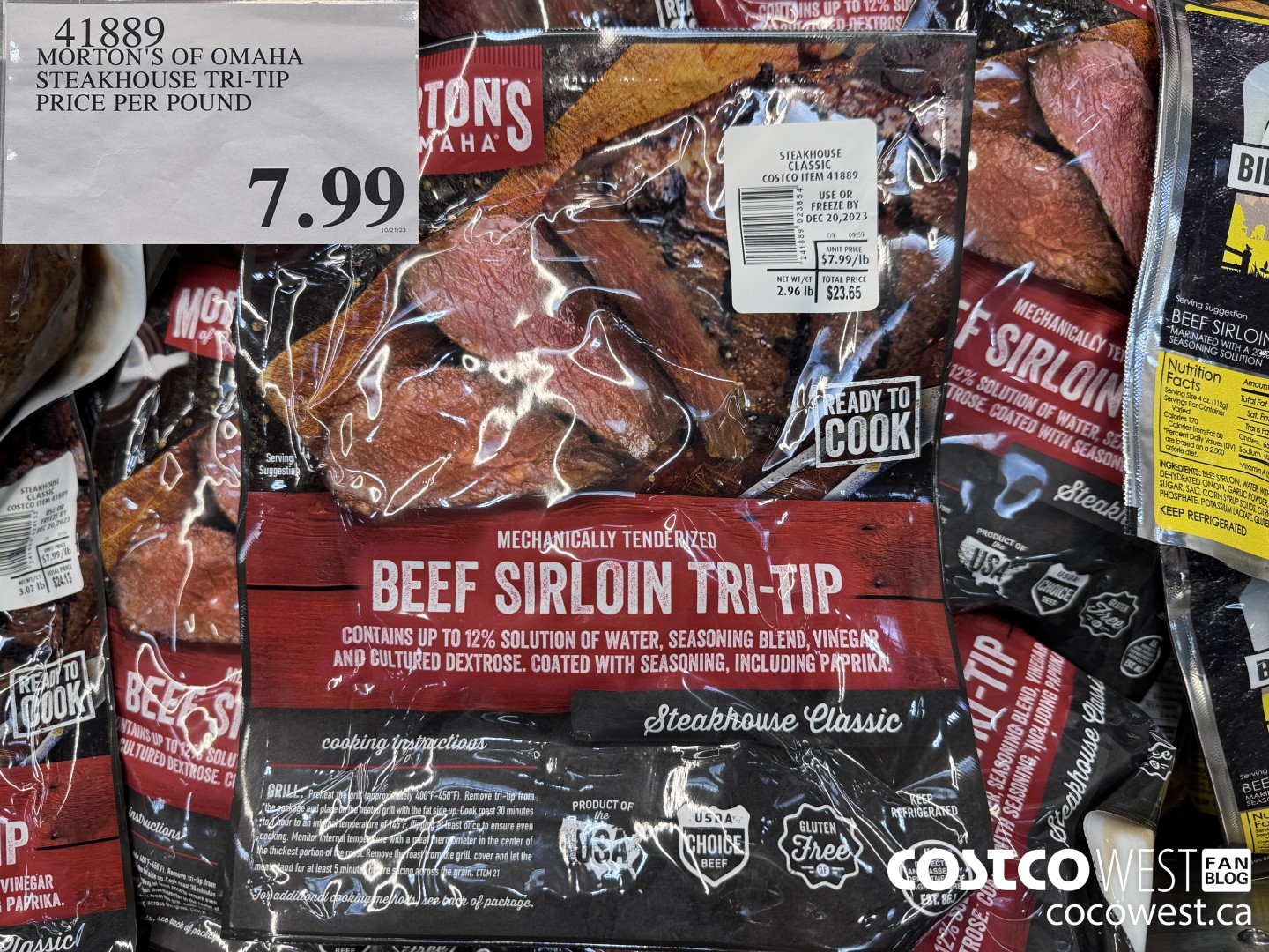 41889 MORTON'S OF OMAHA STEAKHOUSE TRI-TIP PRICE PER POUND $7.99