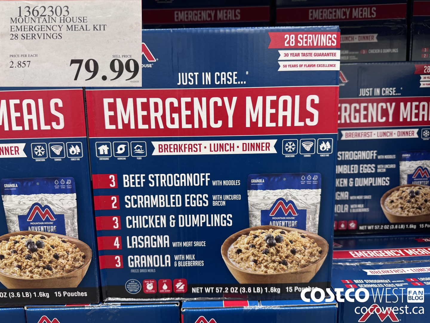 1362303 MOUNTAIN HOUSE EMERGENCY MEAL KIT 28 SERVINGS $79.99