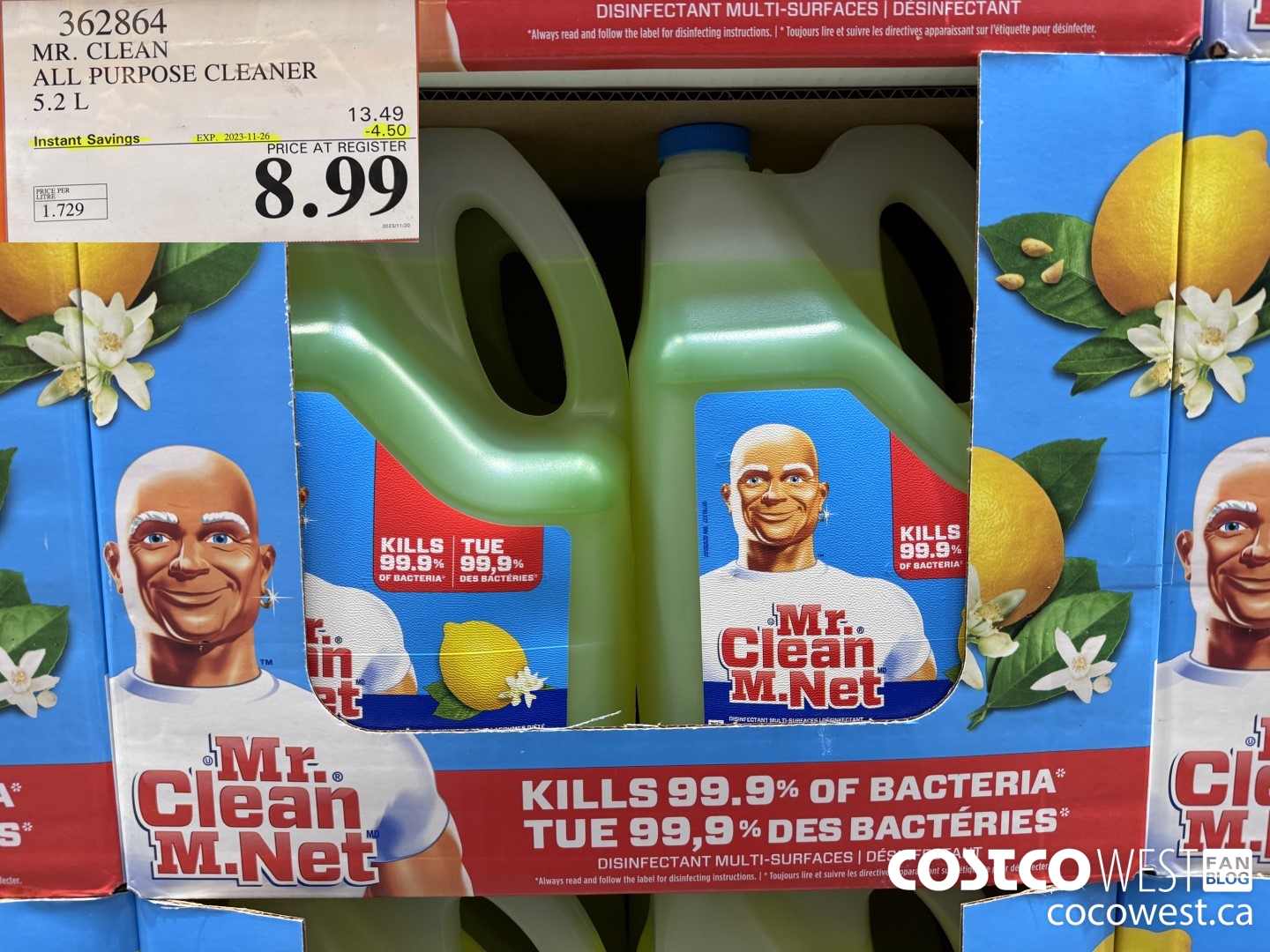 362864 MR. CLEAN ALL PURPOSE CLEANER 5.2 L ($4.50 INSTANT SAVINGS EXPIRES ON 2023-11-26) $8.99