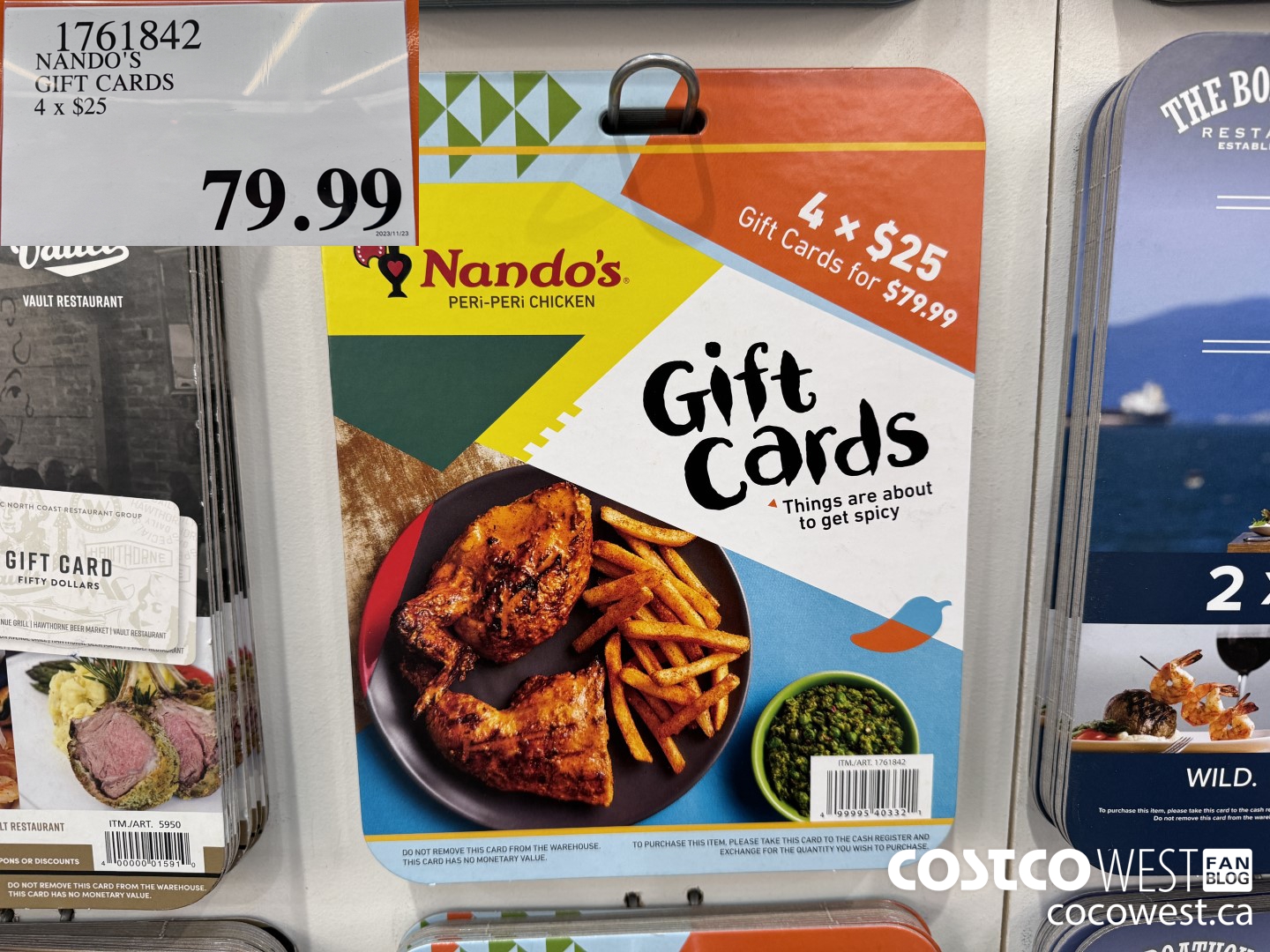 1761842 NANDO'S GIFT CARDS 4 X $25 $79.99