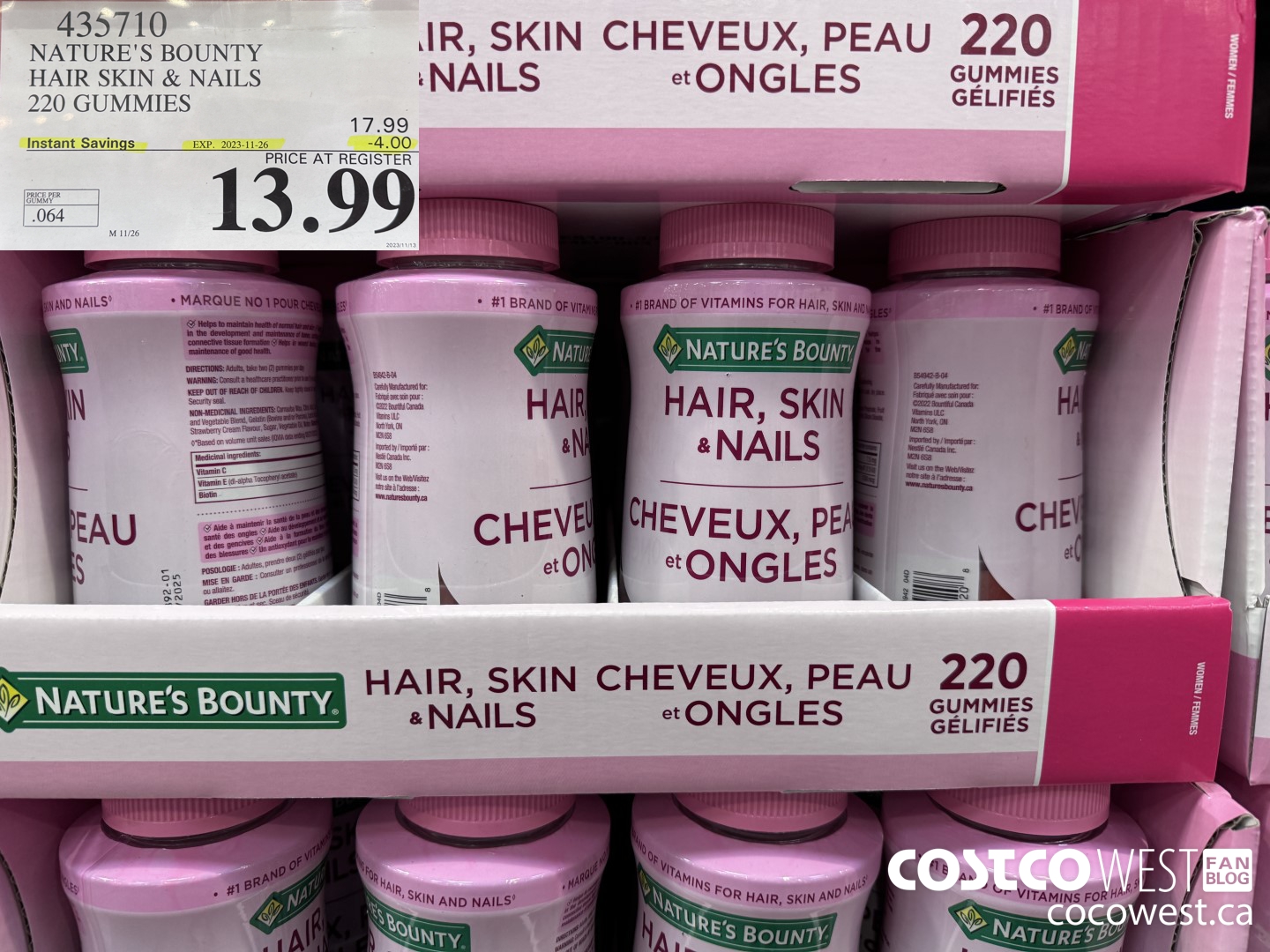 435710 NATURE'S BOUNTY HAIR SKIN & NAILS 220 GUMMIES ($4.00 INSTANT SAVINGS EXPIRES ON 2023-11-26) $13.99