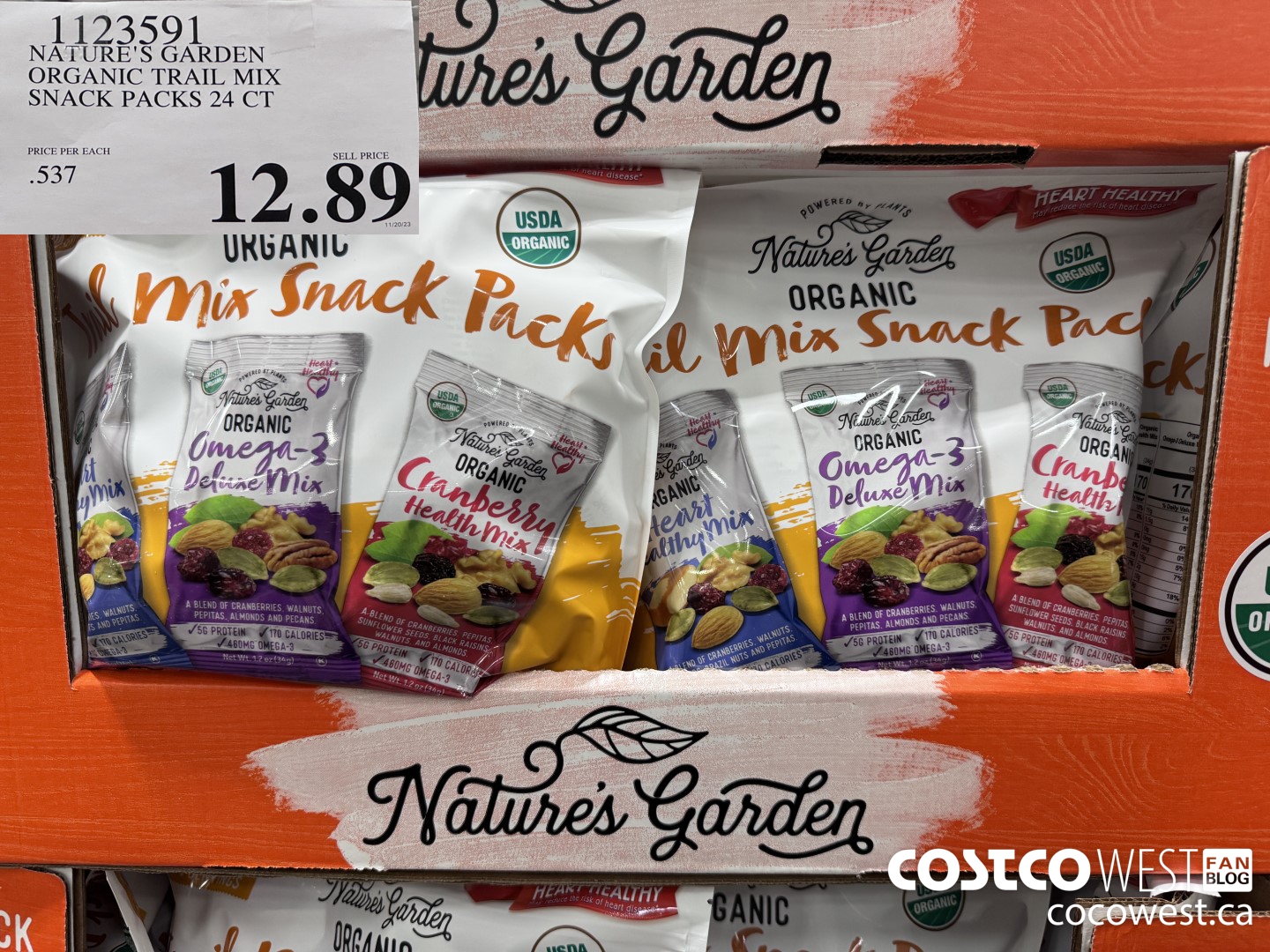 1123591 NATURE'S ORGANIC TRAIL MIX SNACK PACKS 24 CT $12.89