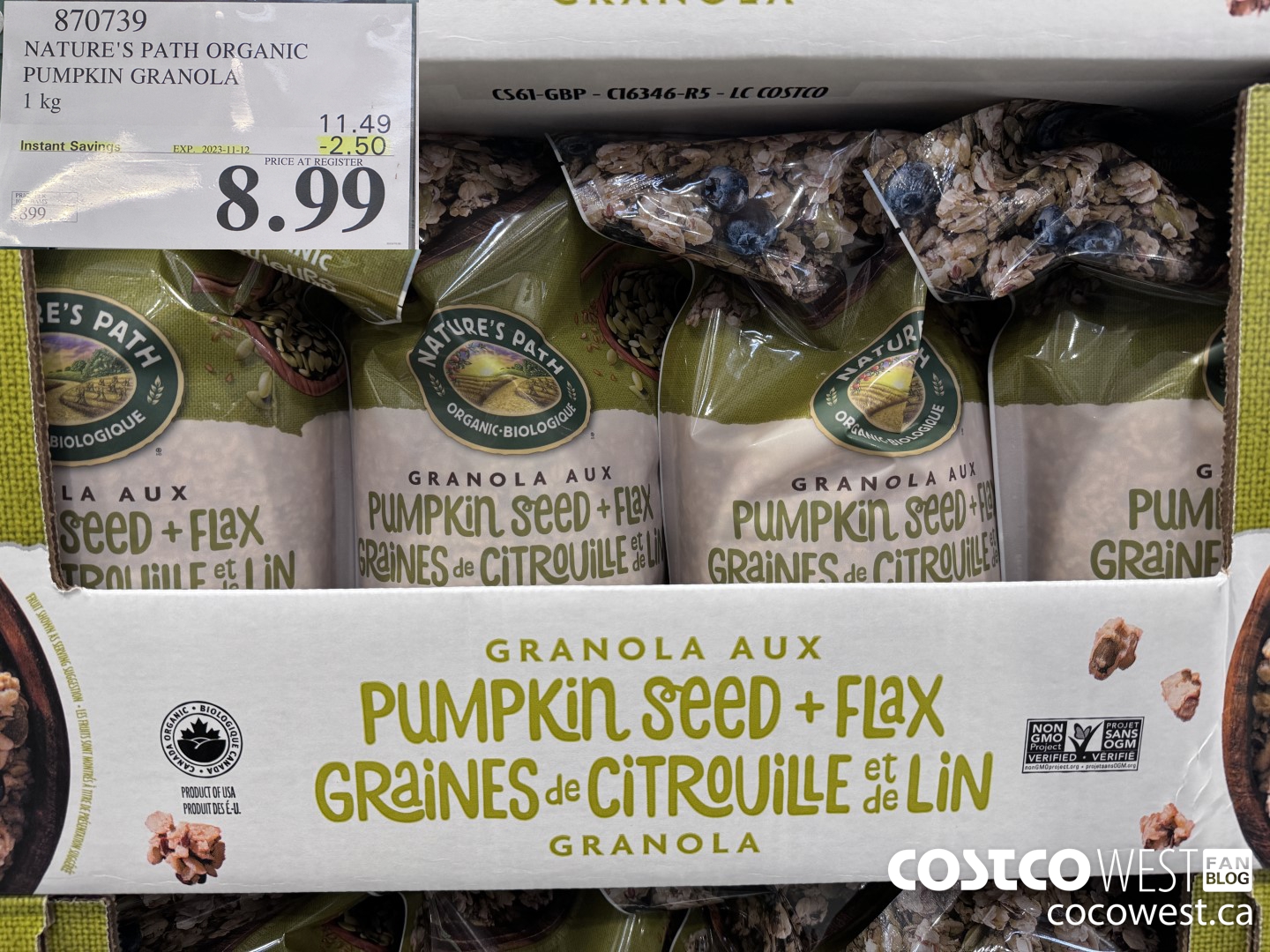 870739 NATURE'S PATH PUMPKIN GRANOLA 1KG ($2.50 INSTANT SAVINGS EXPIRES ON 2023-11-12) $8.99