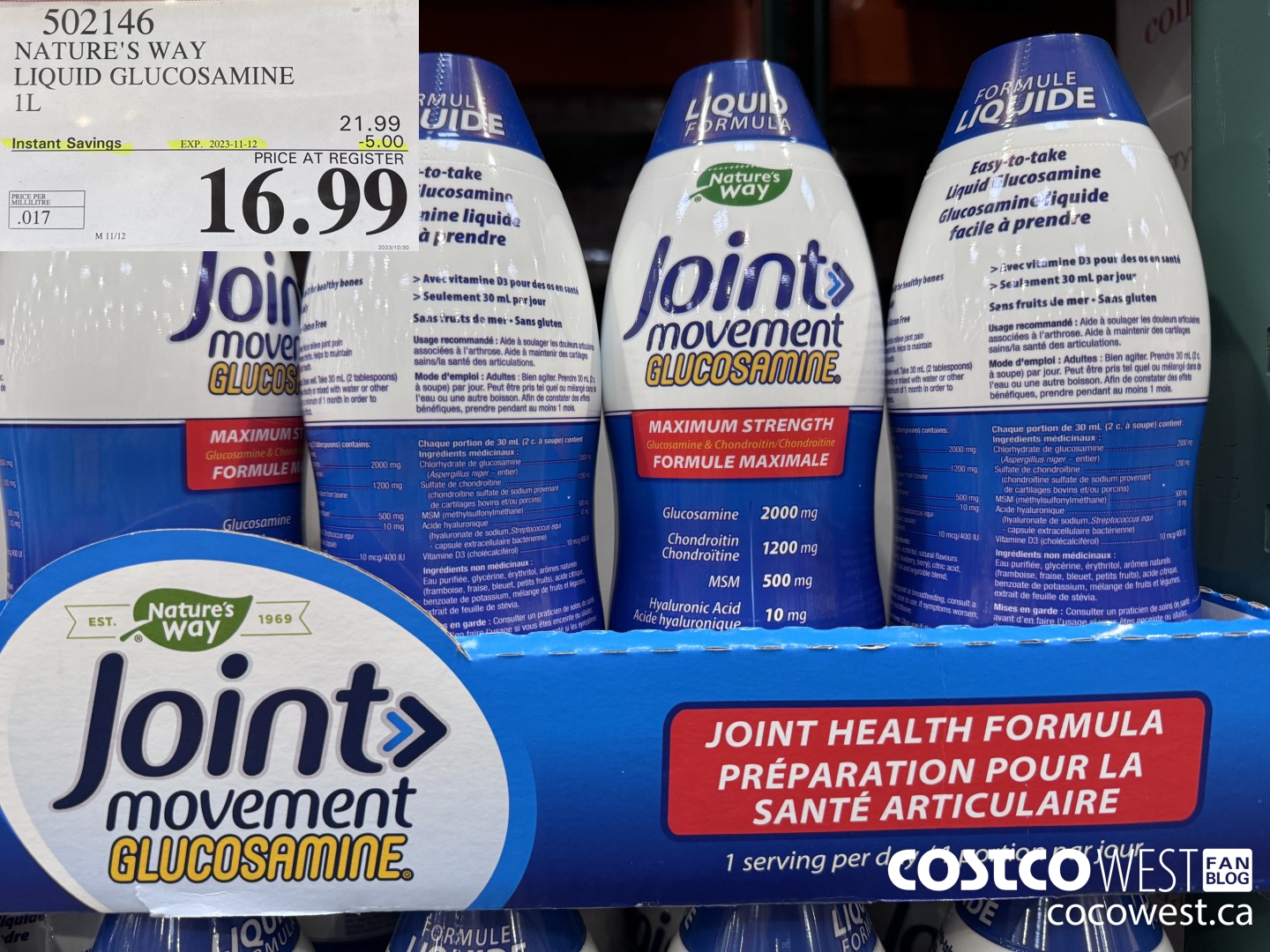 502146 NATURE'S WAY LIQUID GLUCOSAMINE 1 L ($5.00 INSTANT SAVINGS EXPIRES ON 2023-11-12) $16.99