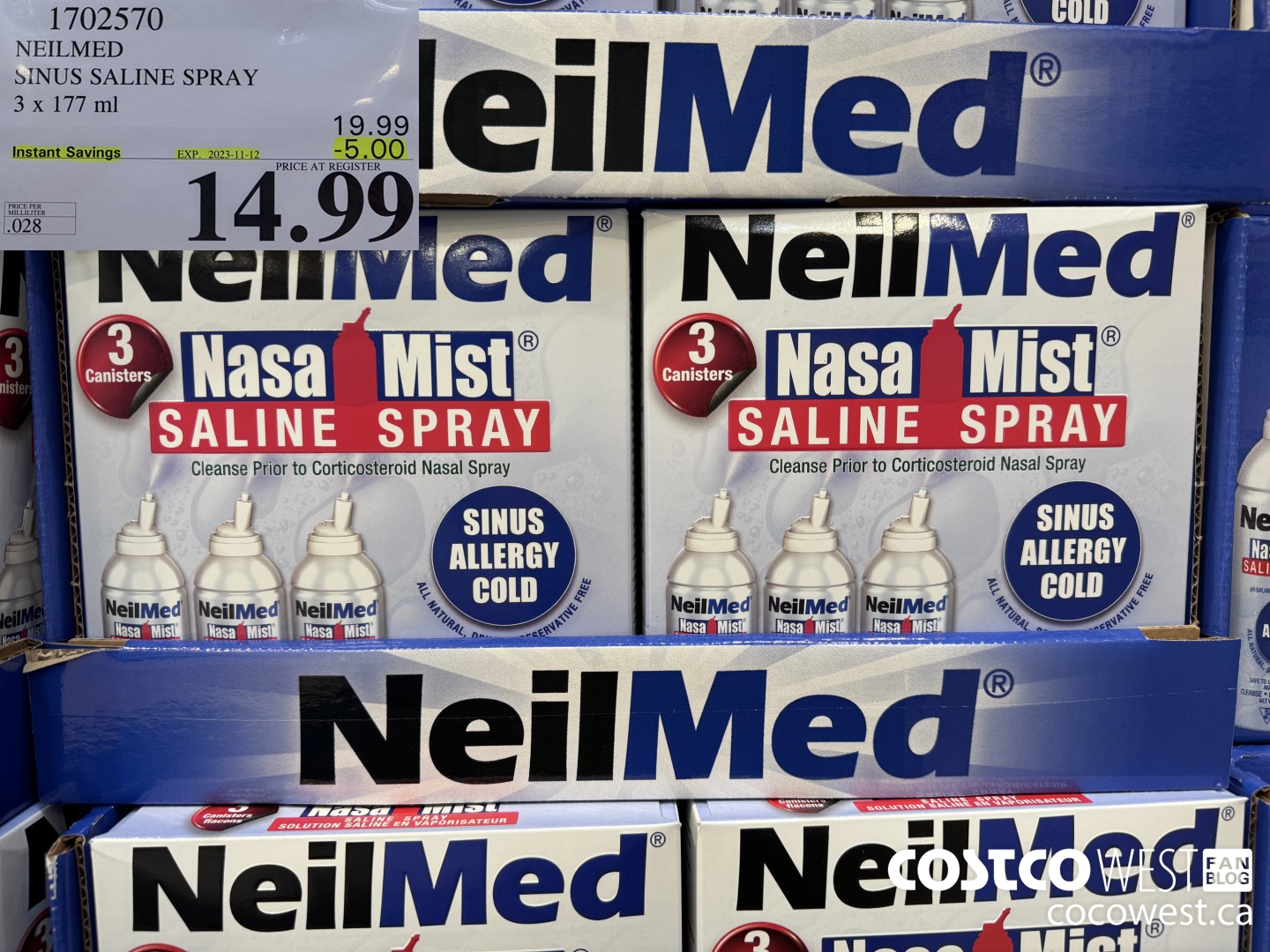 1702570 NEILMED SINUS SALINE SPRAY 3 X 177 ML ($5.00 INSTANT SAVINGS EXPIRES ON 2023-11-12) $14.99
