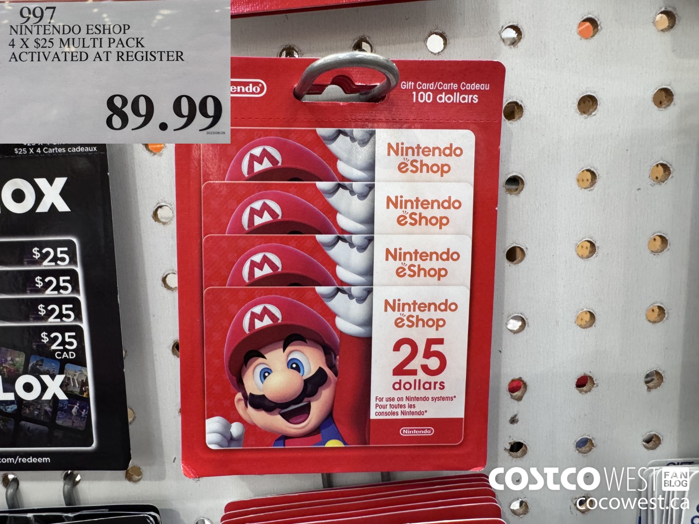 997 NINTENDO ESHOP 4 X $25 MULTI PACK ACTIVATED AT REGISTER $89.99