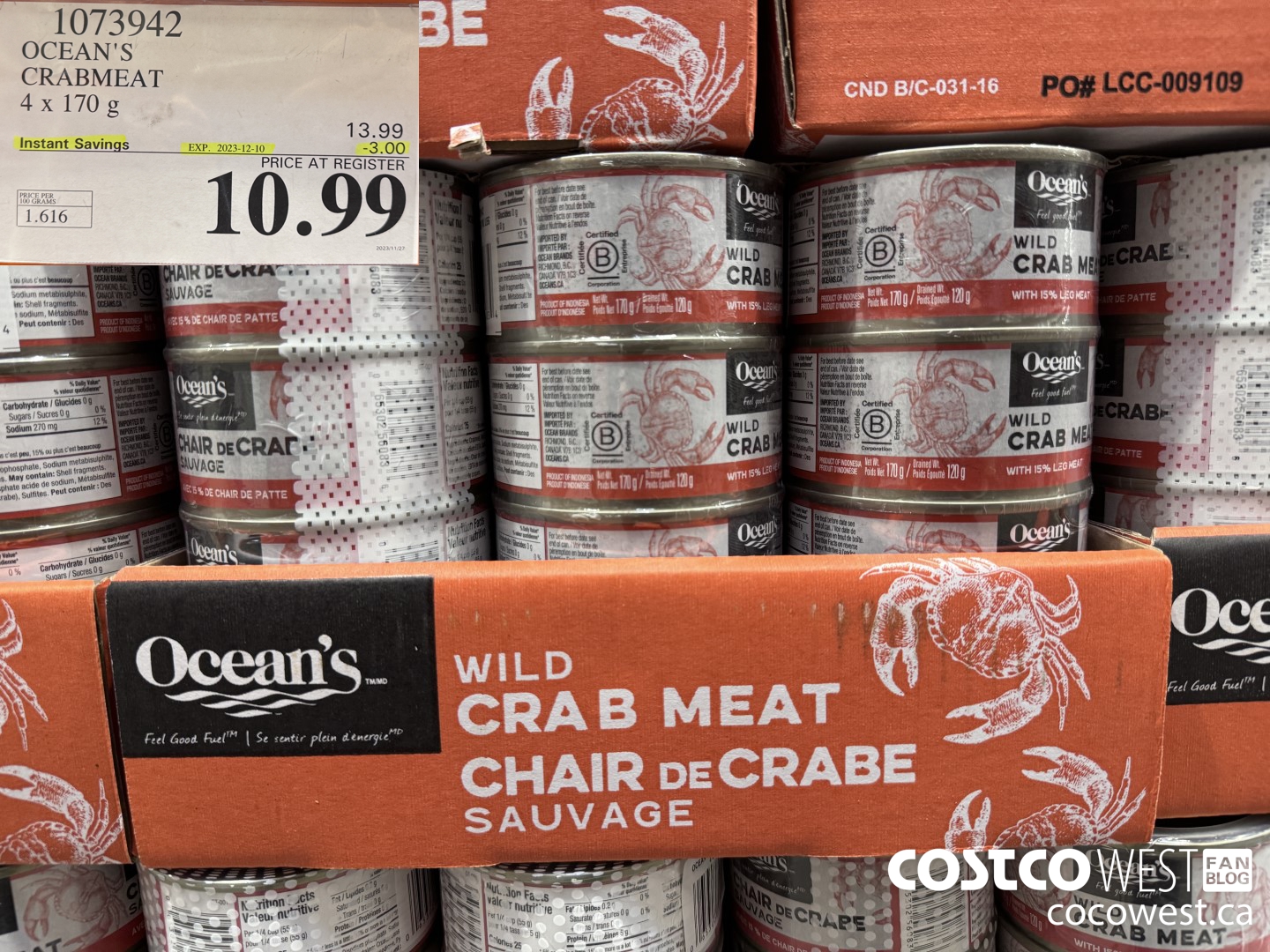 1073942 OCEAN'S CRABMEAT 4 X 170 G ($3.00 INSTANT SAVINGS EXPIRES ON 2023-12-10) $10.99