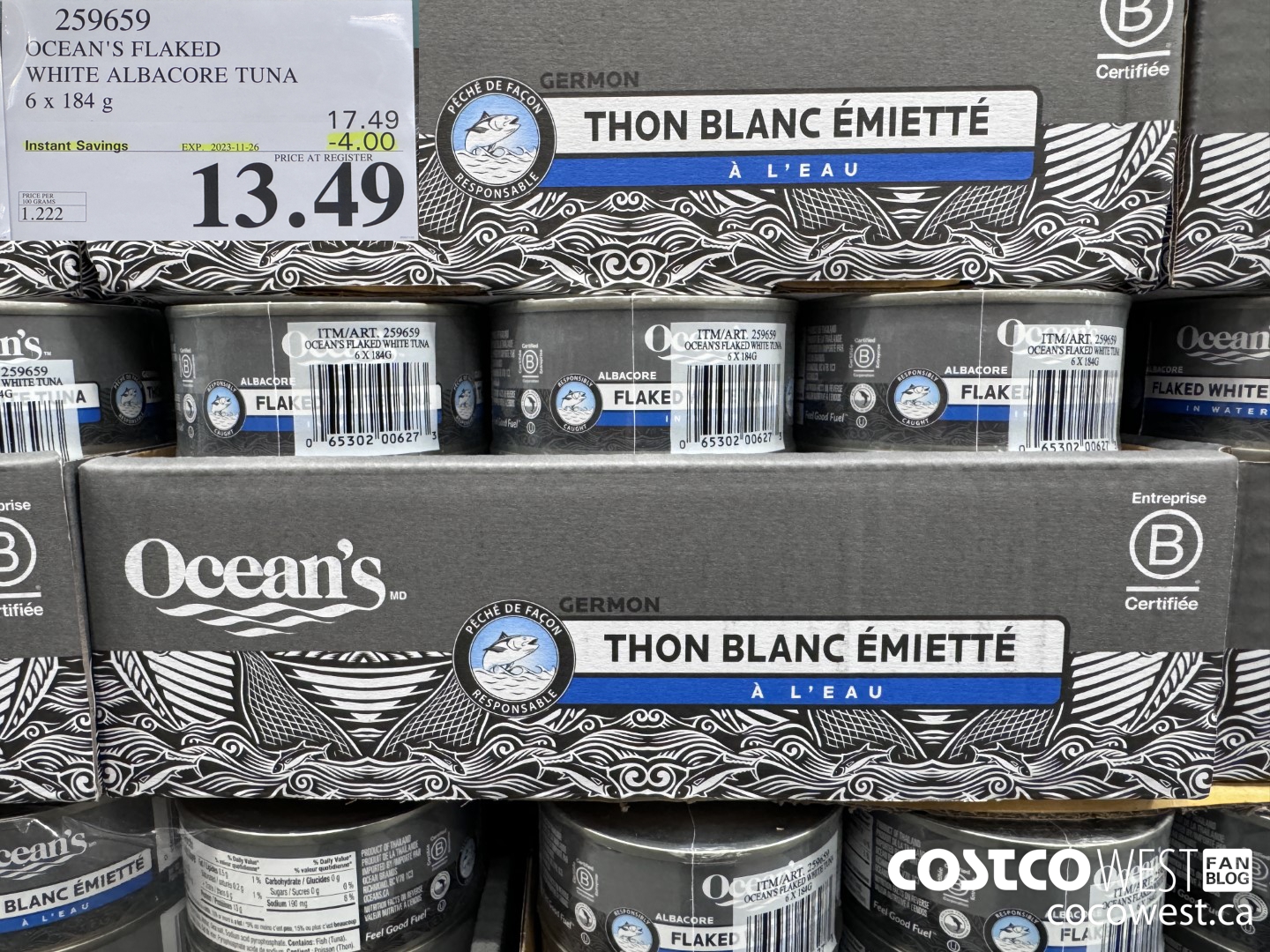 259659 OCEAN'S FLAKED WHITE ALBACORE TUNA 6x 184g ($4.00 INSTANT SAVINGS EXPIRES ON 2023-11-26) $13.49