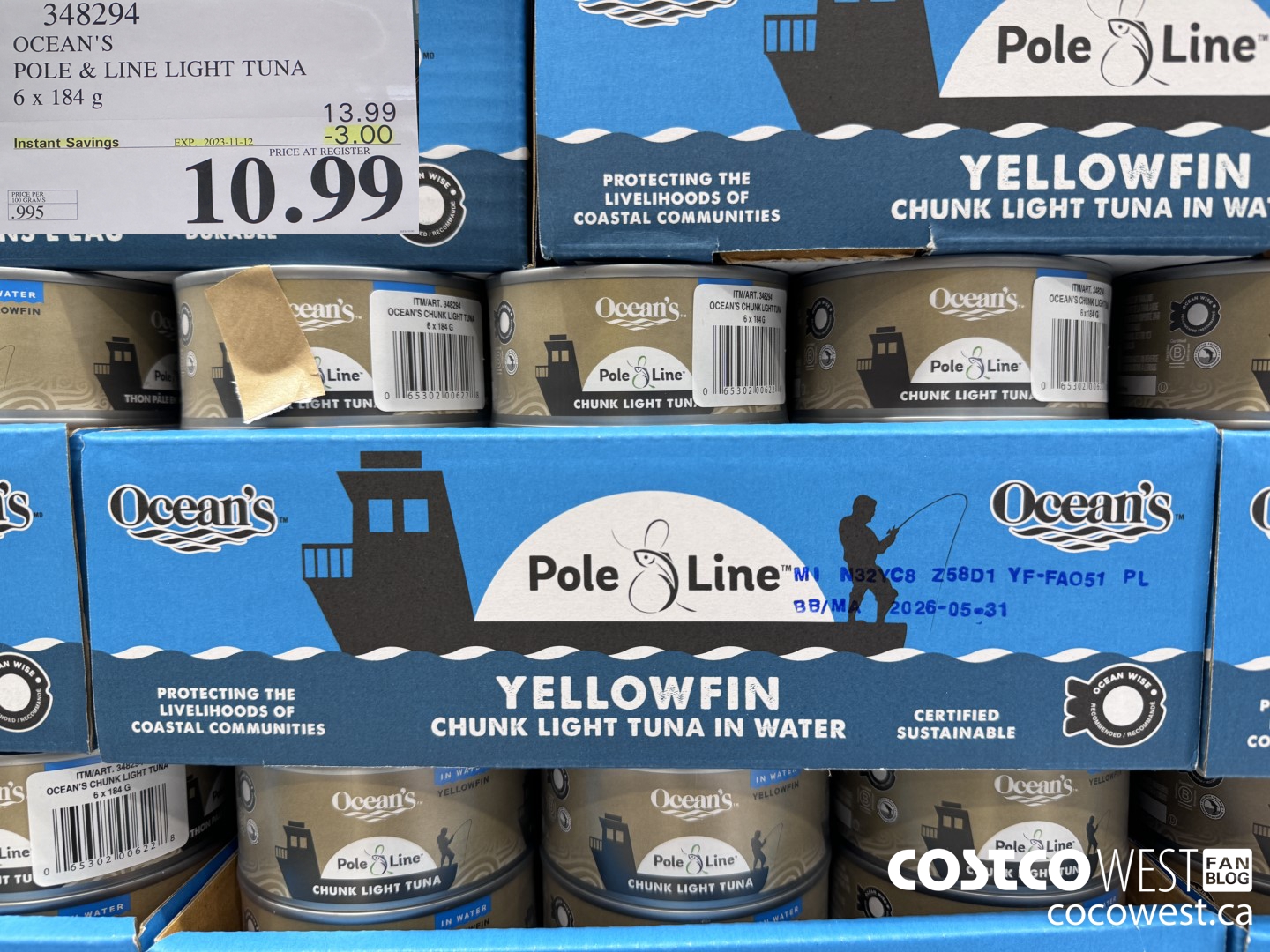 348294 OCEAN'S POLE & LINE LIGHT TUNA 6 x 184 g ($3.00 INSTANT SAVINGS EXPIRES ON 2023-11-12) $10.99