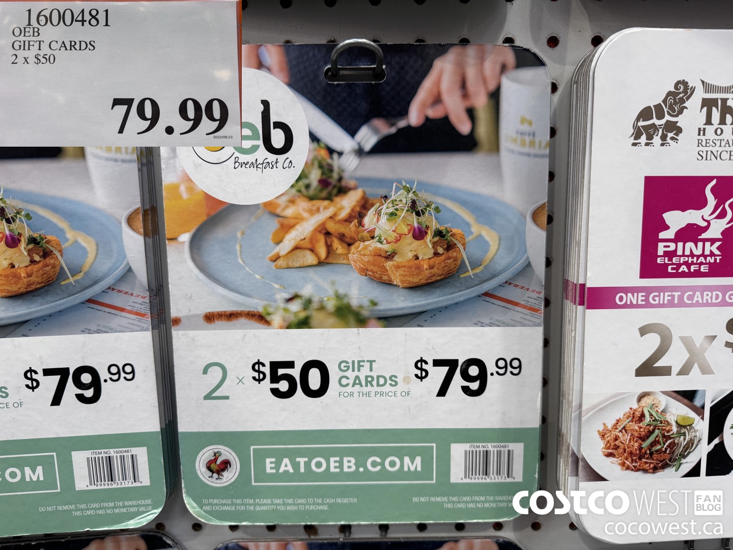 1600481 OEB RESTAURANT GIFT CARDS 2 x $50  $79.99