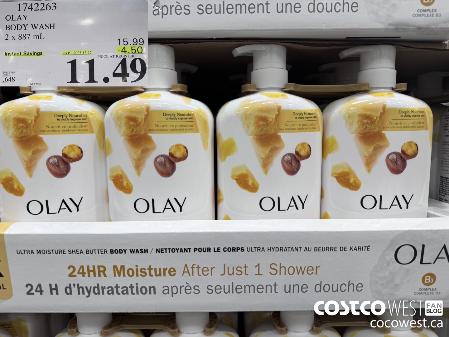 1742263 OLAY BODY WASH 2 X 887 ML ($4.50 INSTANT SAVINGS EXPIRES ON 2023-12-17) $11.49