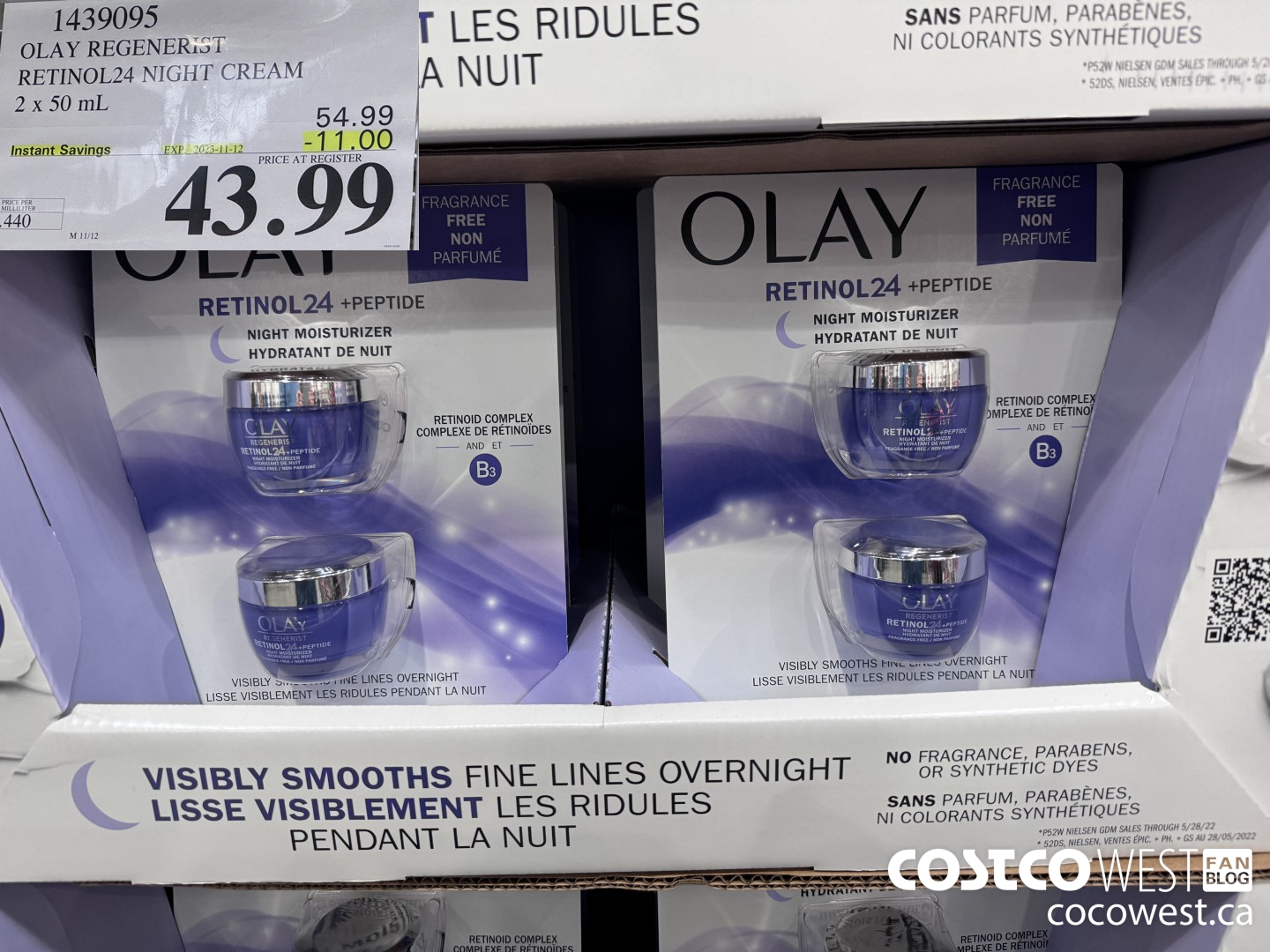 1439095 OLAY REGENERIST RETINOL24 NIGHT CREAM 2 x 50 mL ($11.00 INSTANT SAVINGS EXPIRES ON 2023-11-12) $43.99
