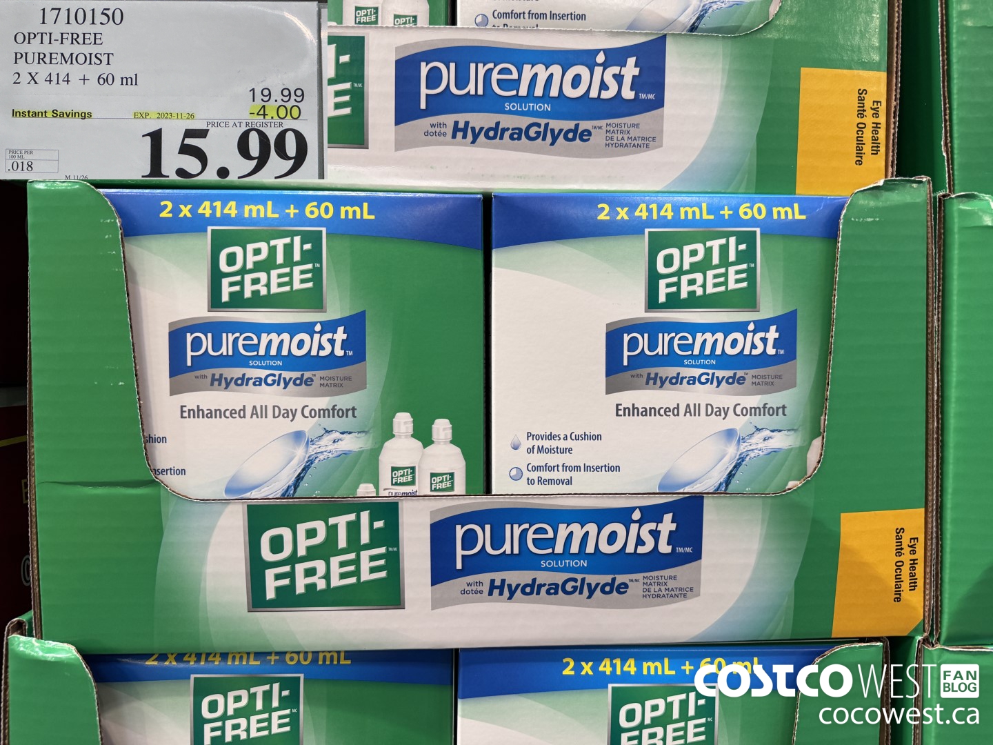 1710150 OPTI-FREE PUREMOIST 2 X 414 + 60 ML ($4.00 INSTANT SAVINGS EXPIRES ON 2023-11-26) $15.99