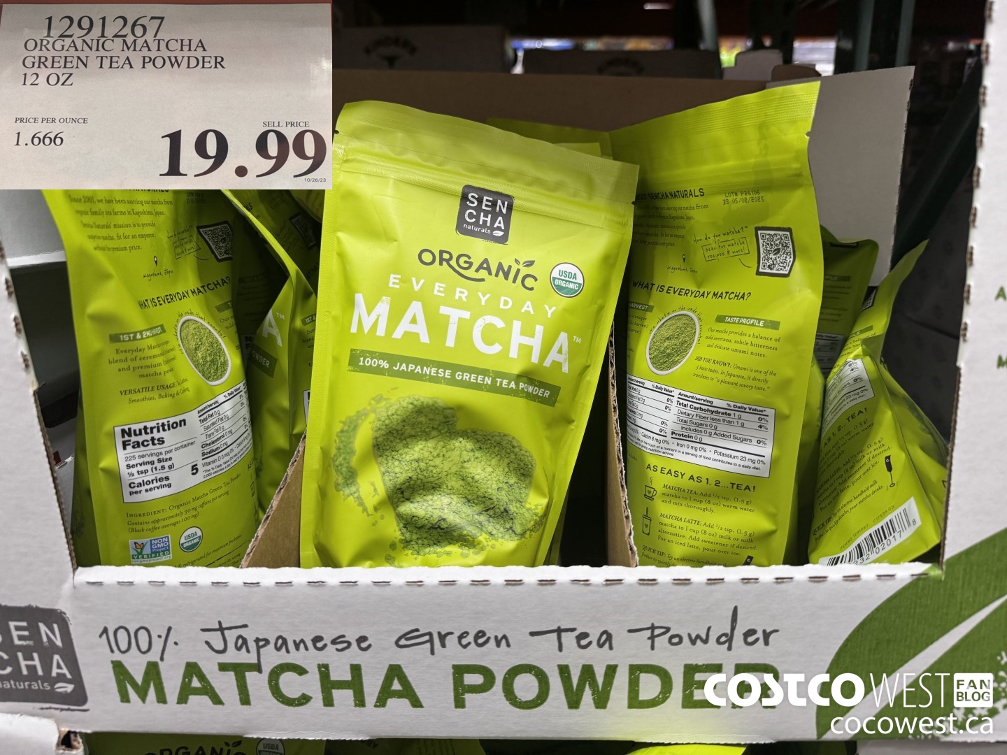 1291267 ORGANIC MATCHA GREEN TEA POWDER 12 OZ $19.99