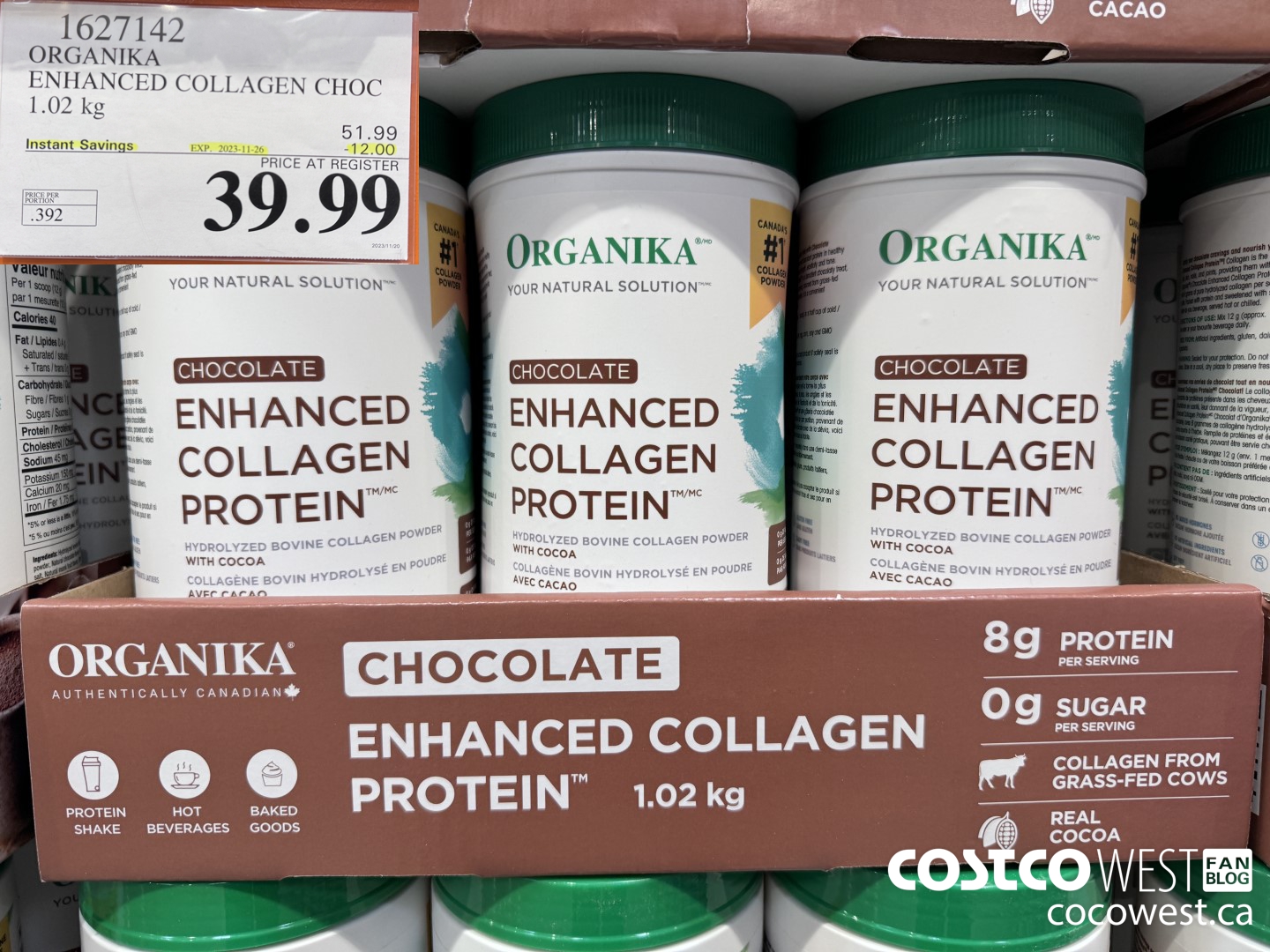 1627142 ORGANIKA ENHANCED COLLAGEN CHOC 1.02 KG ($12.00 INSTANT SAVINGS EXPIRES ON 2023-11-26) $39.99