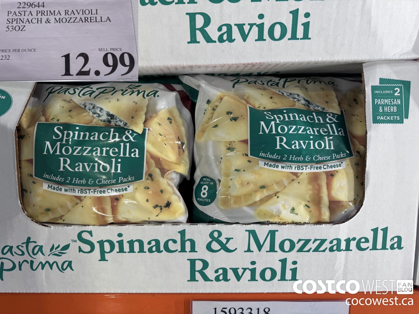 229644 PASTA PRIMA RAVIOLI SPINACH & MOZZARELLA 53 OZ $12.99