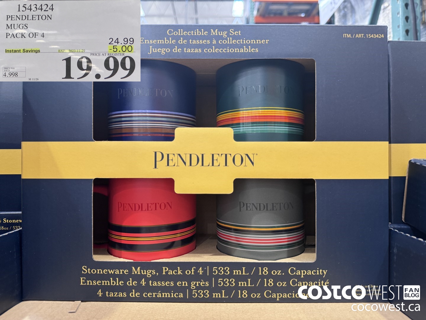 1543424 PENDLETON MUGS PACK OF 4 ($5.00 INSTANT SAVINGS EXPIRES ON 2023-11-29) $19.99