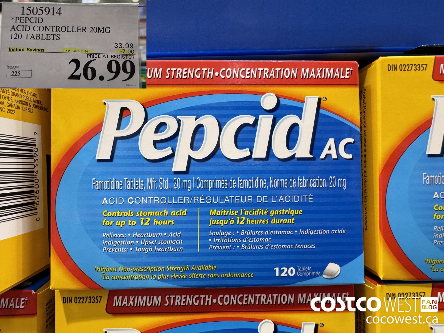 1505914 PEPCID ACID CONTROLLER 20MG 120 TABLETS ($7.00 INSTANT SAVINGS EXPIRES ON 2023-11-26) $26.99