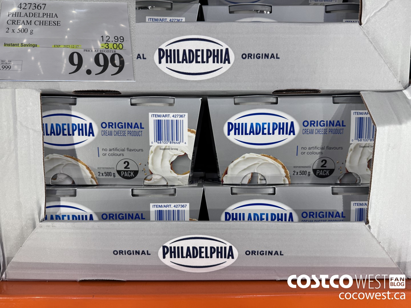 427367 PHILADELPHIA CREAM CHEESE 2 x 500 g ($3.00 INSTANT SAVINGS EXPIRES ON 2023-12-17) $9.99