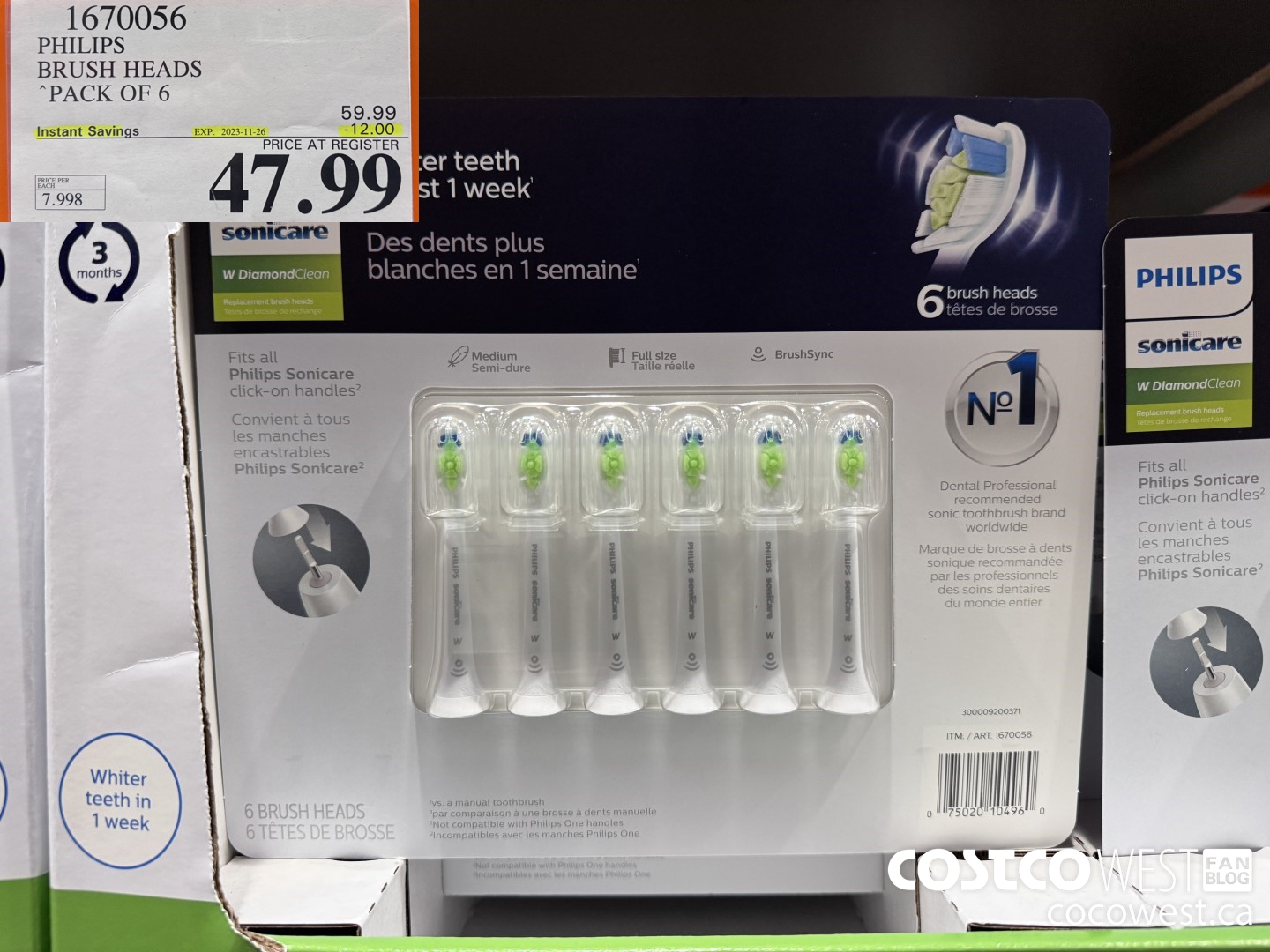 1670056 PHILIPS SONICARE DIAMONDCLEAN BRUSH HEADS 6-PACK ($12.00 INSTANT SAVINGS EXPIRES ON 2023-11-26) $47.99