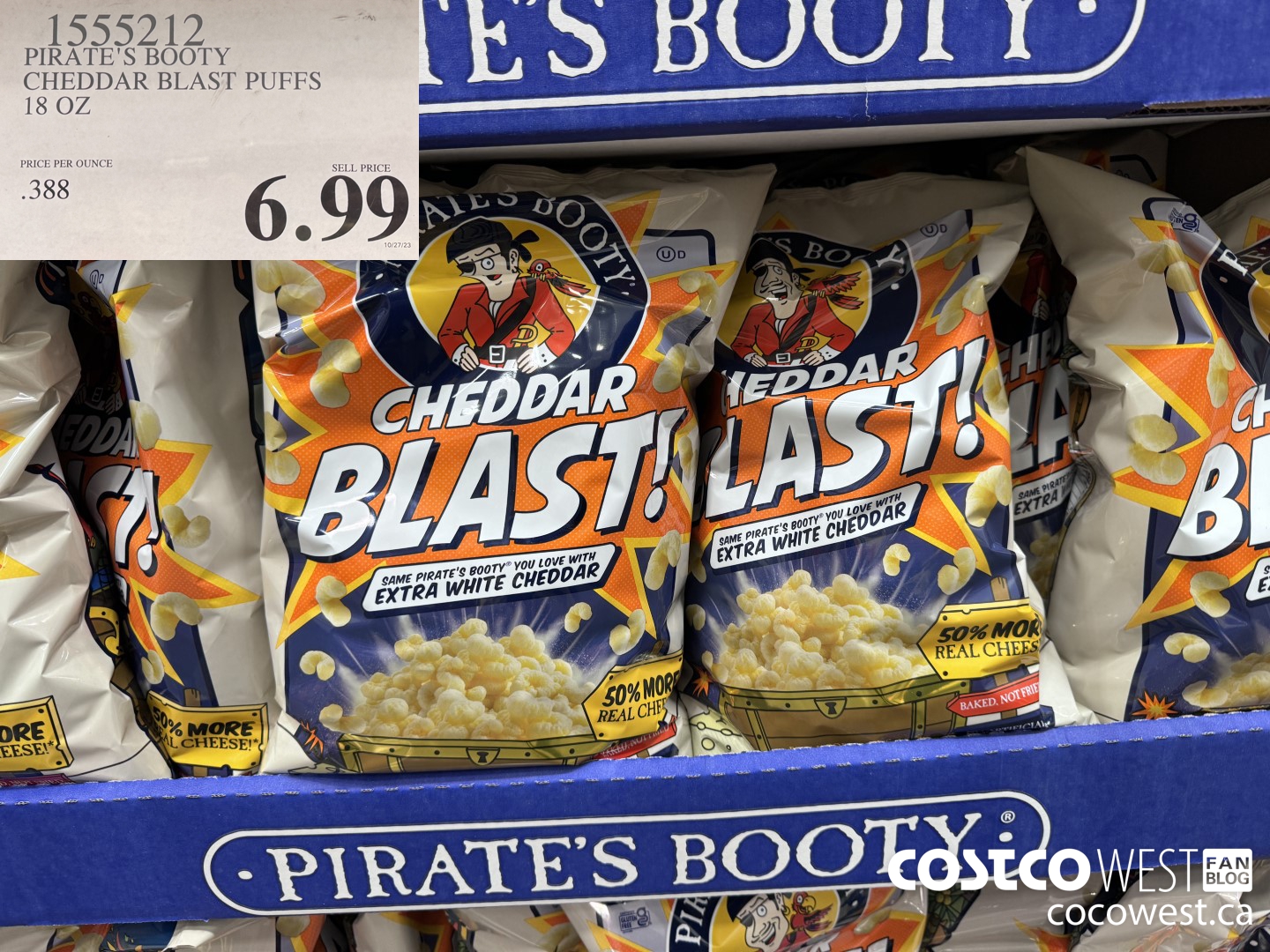 1555212 PIRATE'S BOOTY CHEDDAR BLAST PUFFS 18 OZ $6.99
