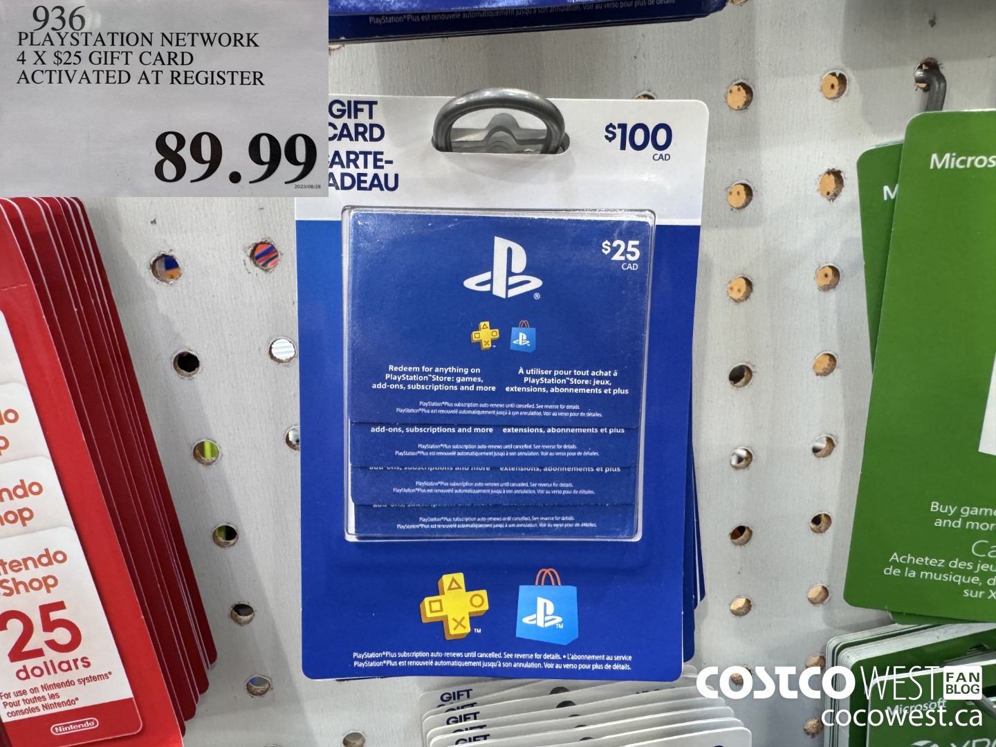 936 PLAYSTATION NETWORK 4 X $25 GIFT CARD ACTIVATED AT REGISTER $89.99