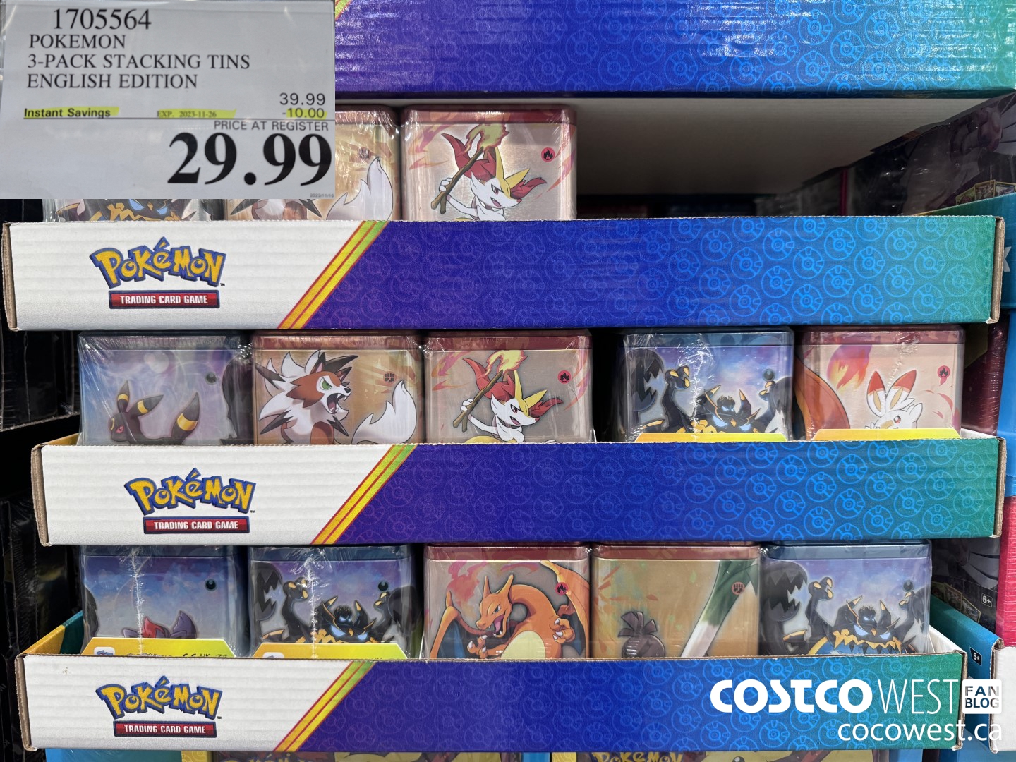 1705564 POKEMON 3-PACK STACKING TINS ENGLISH EDITION ($10.00 INSTANT SAVINGS EXPIRES ON 2023-11-26) $29.99