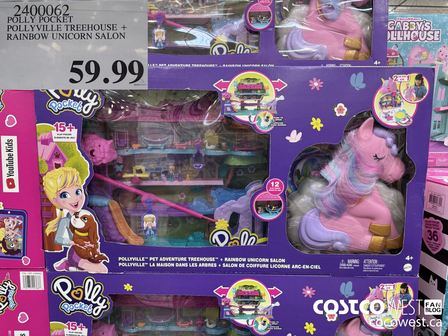2400062 POLLY POCKET POLLYVILLE TREEHOUSE + RAINBOW UNICORN SALON $59.99