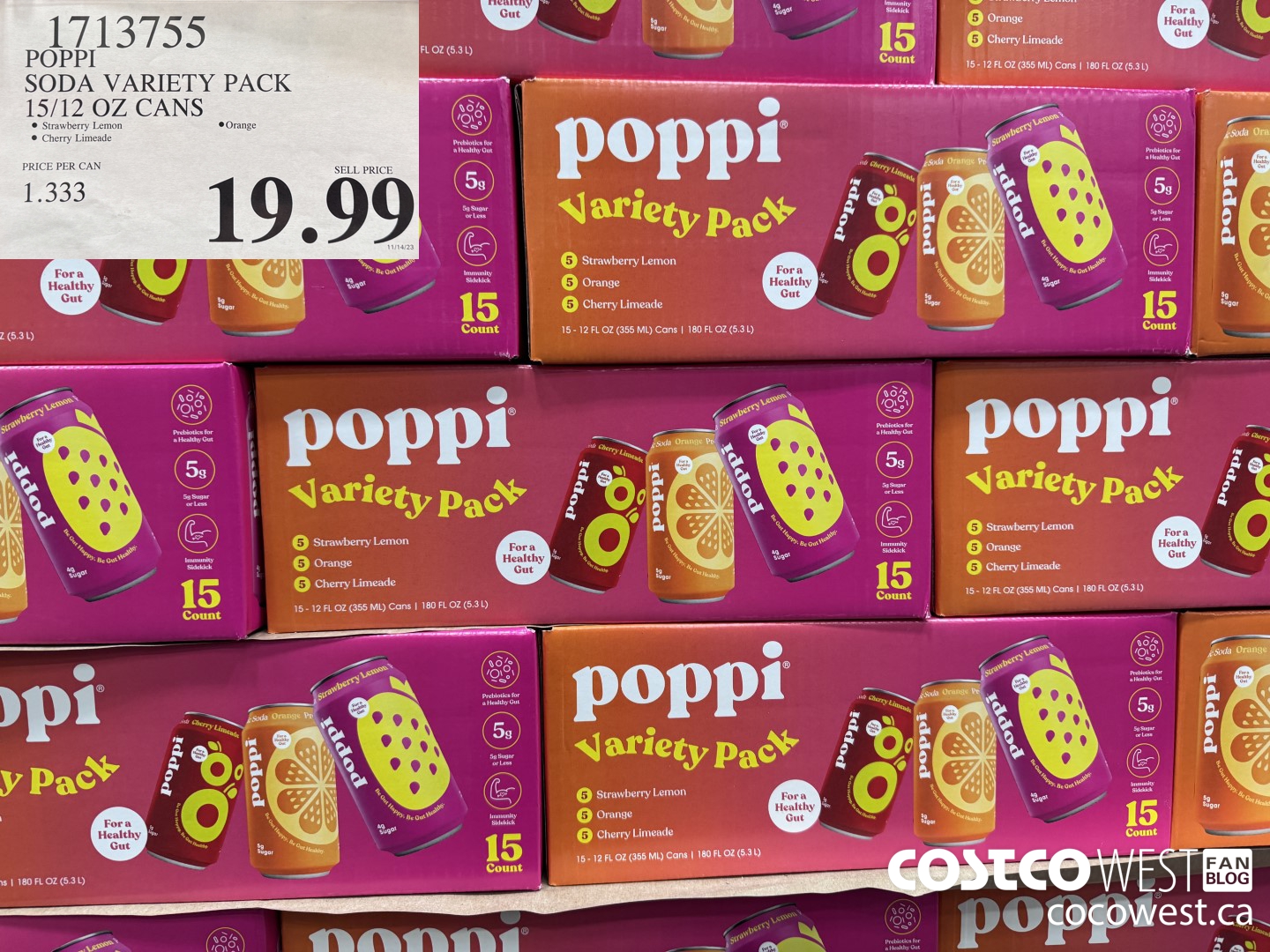 1713755 POPPI SODA VARIETY PACK 15/12 OZ CANS $19.99