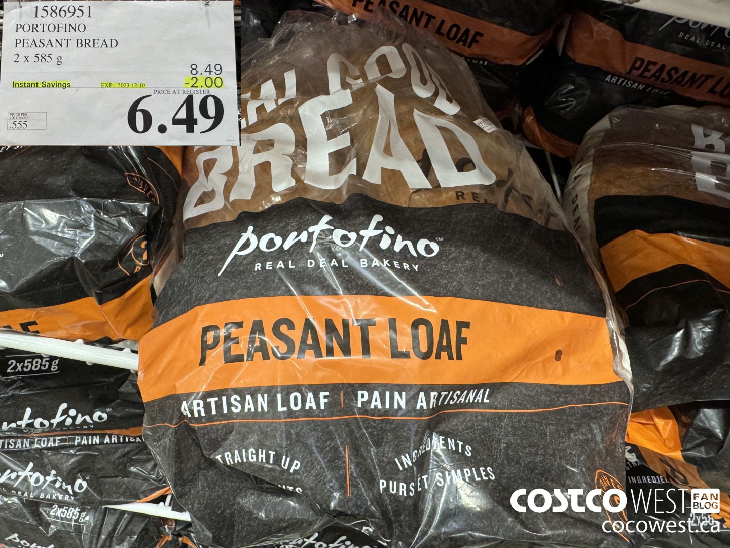 1586951 PORTOFINO PEASANT BREAD 2 X 585 g ($2.00 INSTANT SAVINGS EXPIRES ON 2023-12-10) $6.49