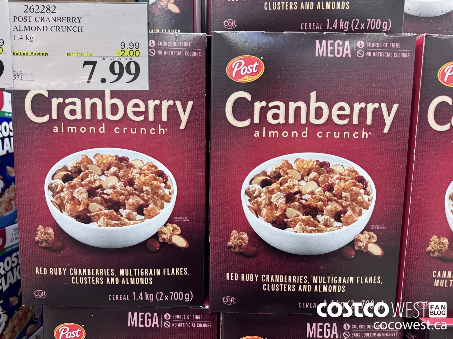 262282 POST CRANBERRY ALMOND CRUNCH 1.4 kg ($2.00 INSTANT SAVINGS EXPIRES ON 2023-12-10) $7.99