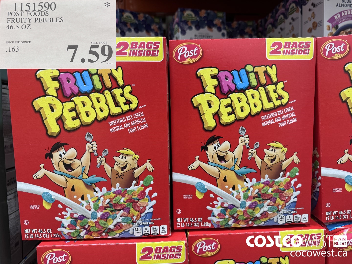 1151590 POST FOODS FRUITY PEBBLES 46.5 OZ $7.59