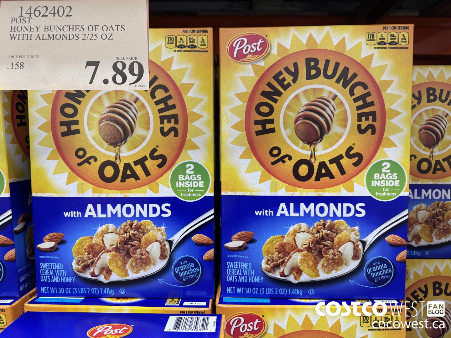 1462402 POST HONEY BUNCHES OF OATS WITH ALMONDS 2/25 OZ $7.89