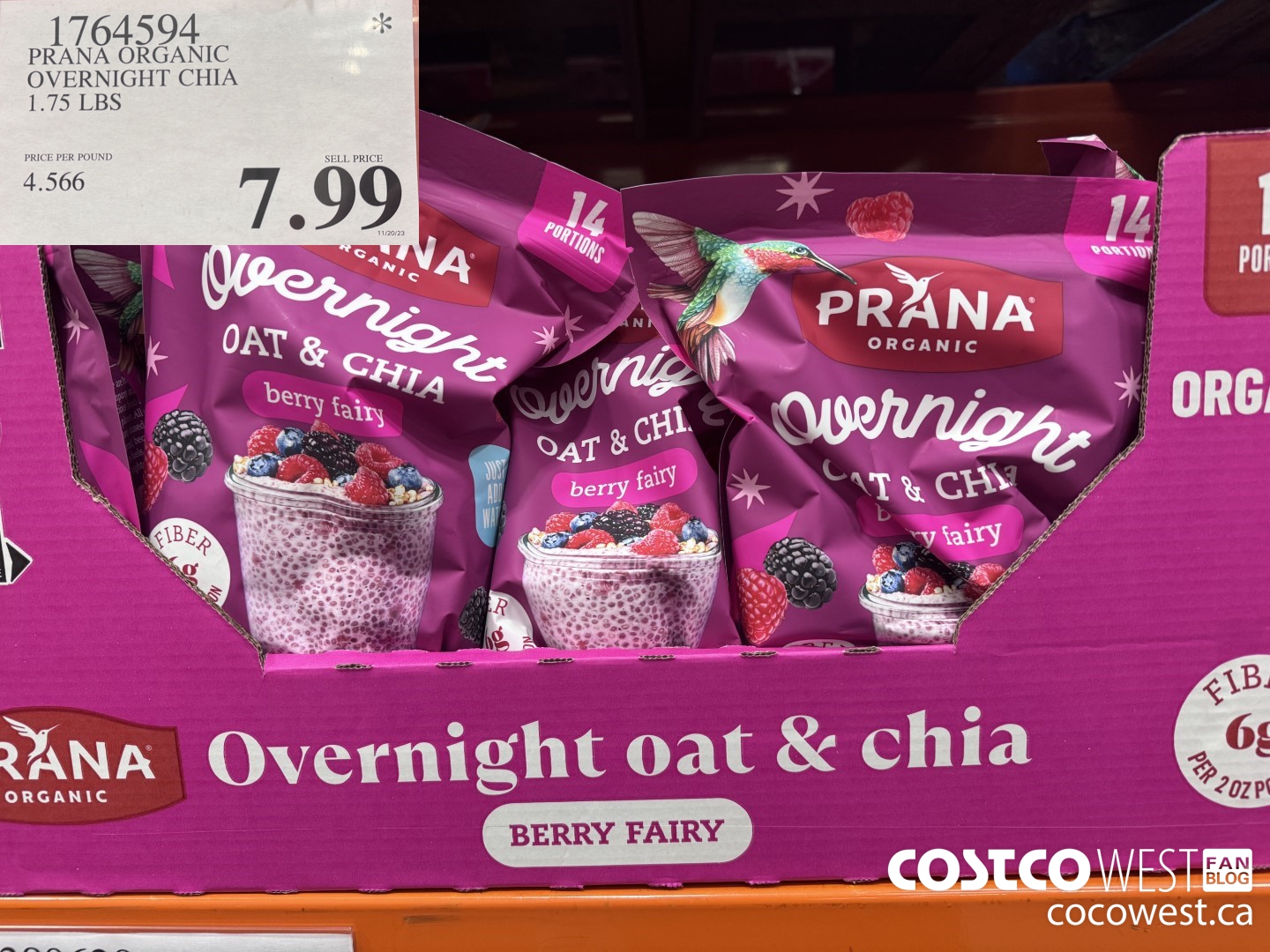 1764594 PRANA ORGANIC OVERNIGHT CHIA 1.75 LBS $7.99
