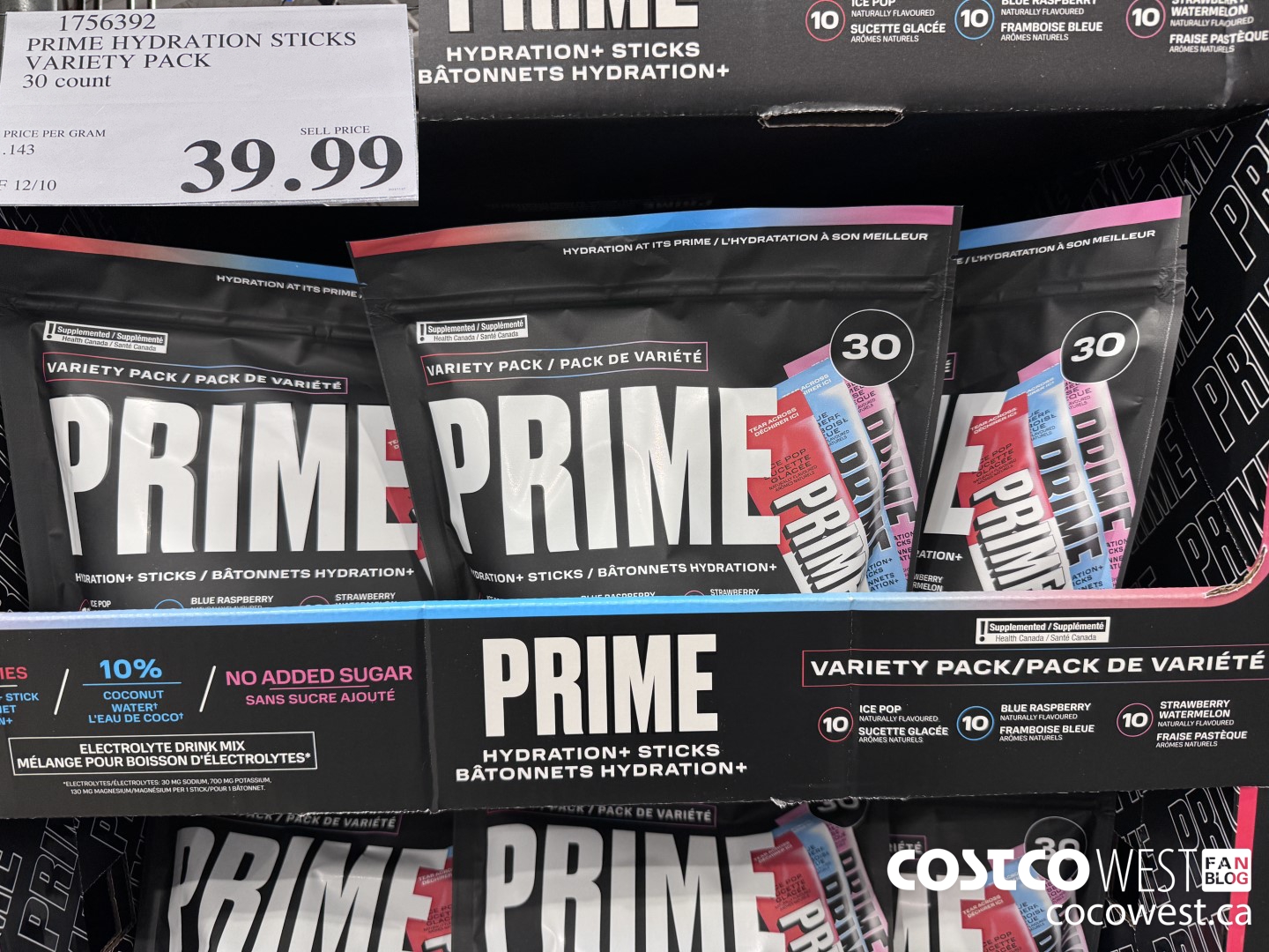 1756392 PRIME HYDRATION STICKS VARIETY PACK 30 COUNT $39.99