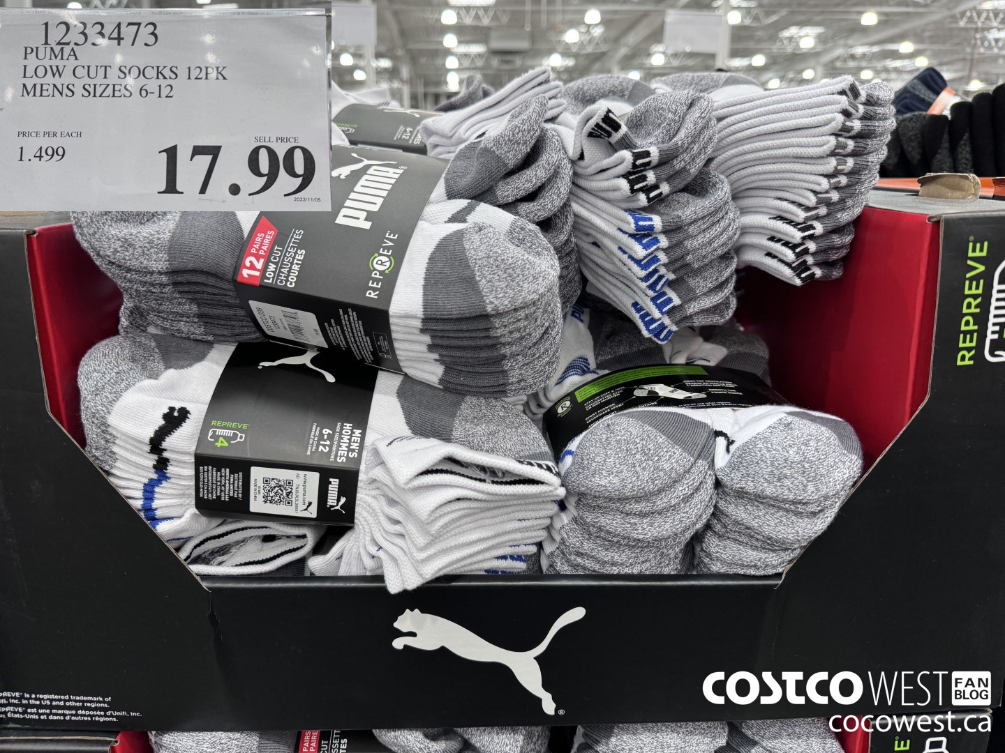 1233473 PUMA LOW CUT SOCK 12PK MENS SIZES 6-12 $17.99