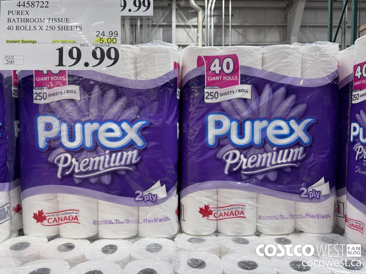 4458722 PUREX BATHROOM TISSUE 40 ROLLS X 250 SHEETS ($5.00 INSTANT SAVINGS EXPIRES ON 2023-11-26) $19.99