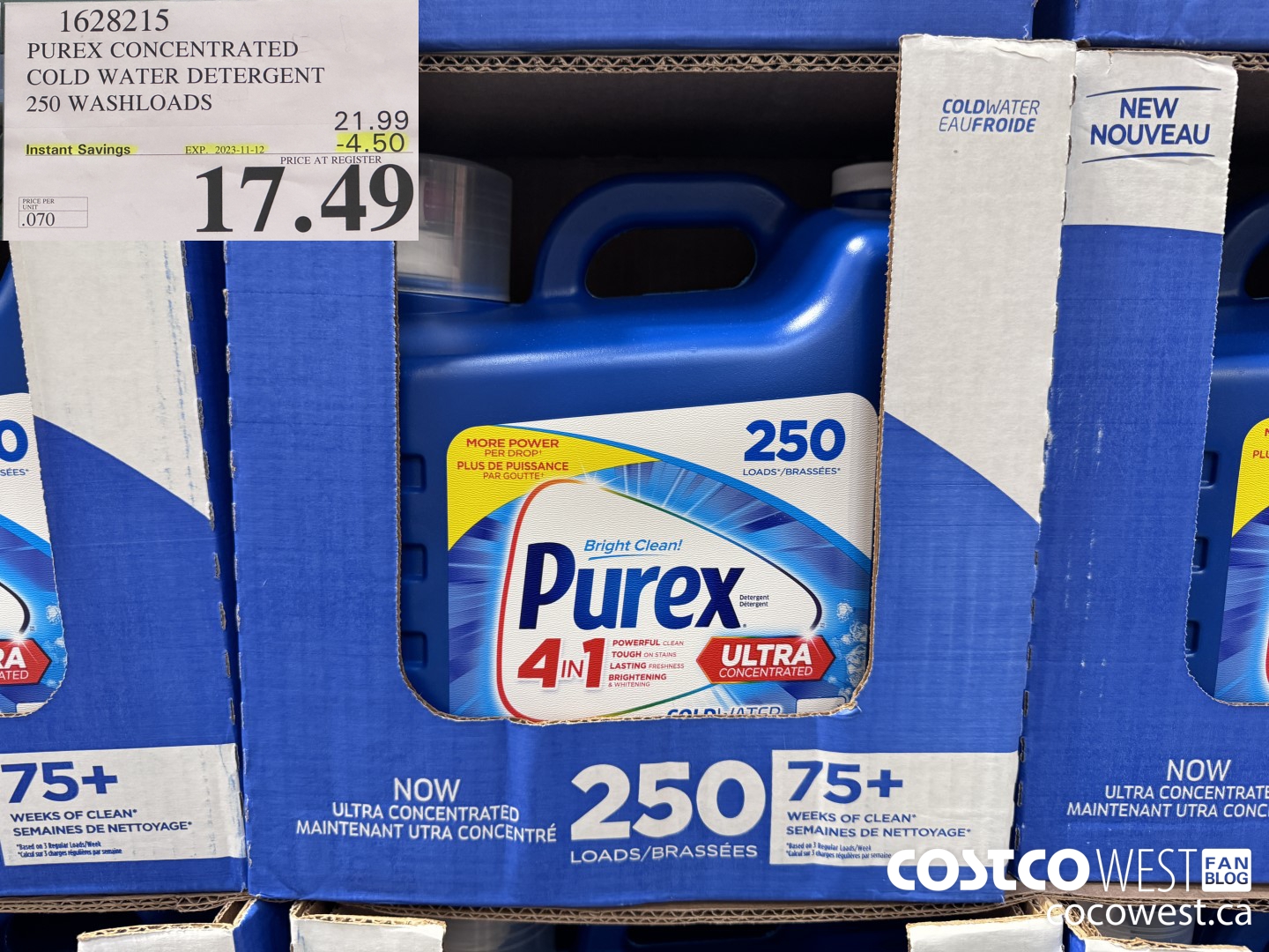1628215 PUREX CONCENTRATED COLD WATER DETERGENT 250 WASHLOADS ($4.50 INSTANT SAVINGS EXPIRES ON 2023-11-12) $17.49
